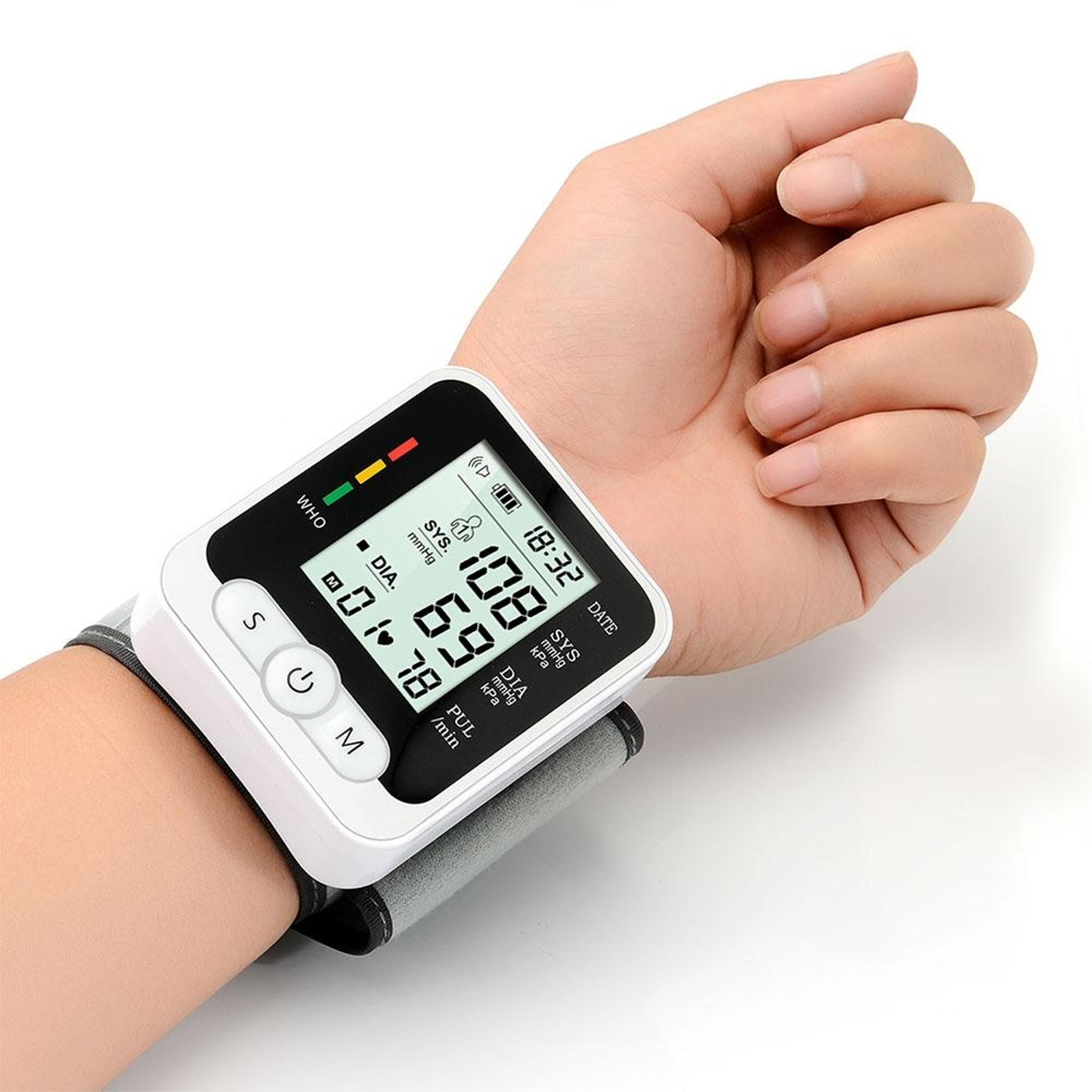 smart wrist blood pressure monitor with memory lcd display