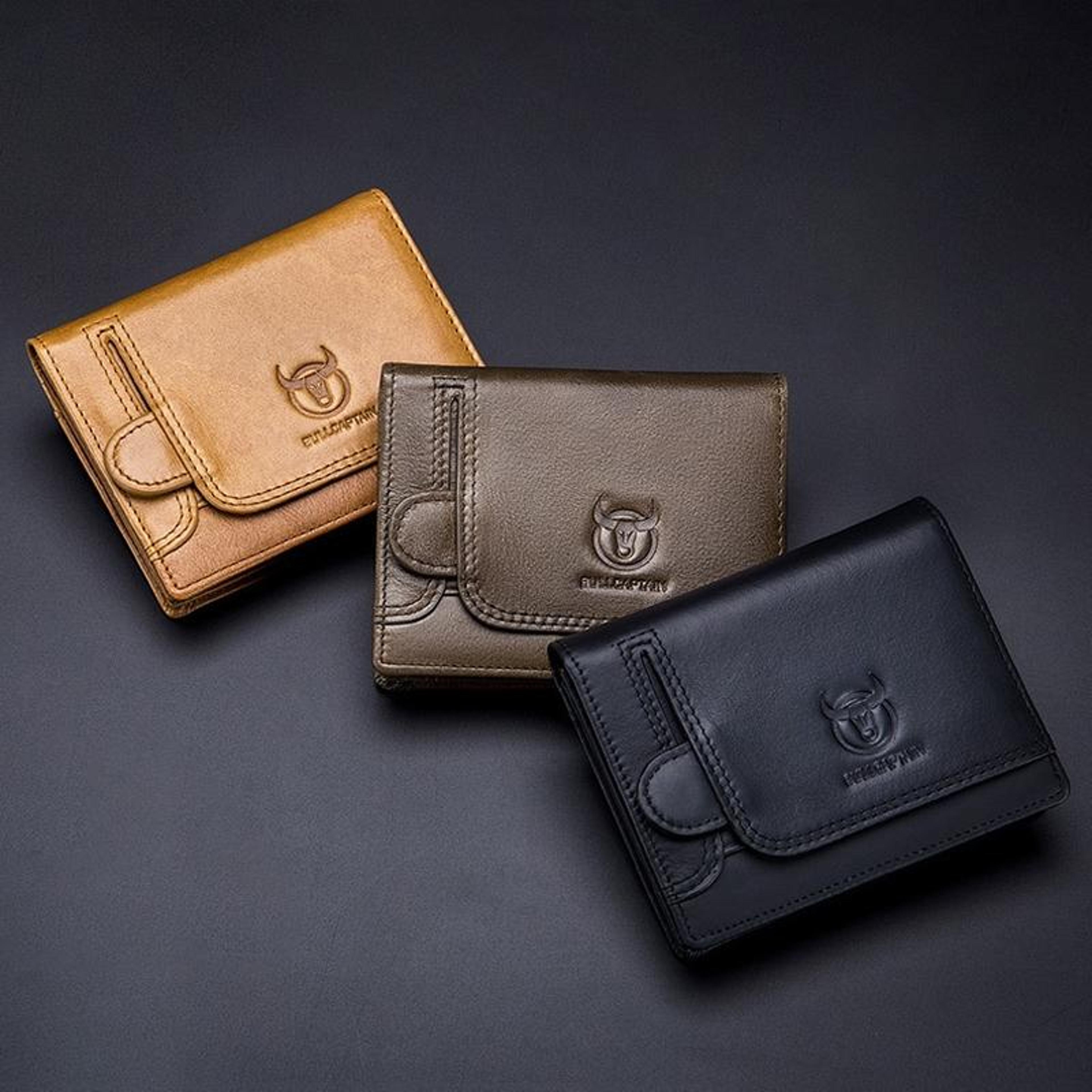 rfid blocking cowhide leather wallet for men slim bifold with coin pocket and id holder