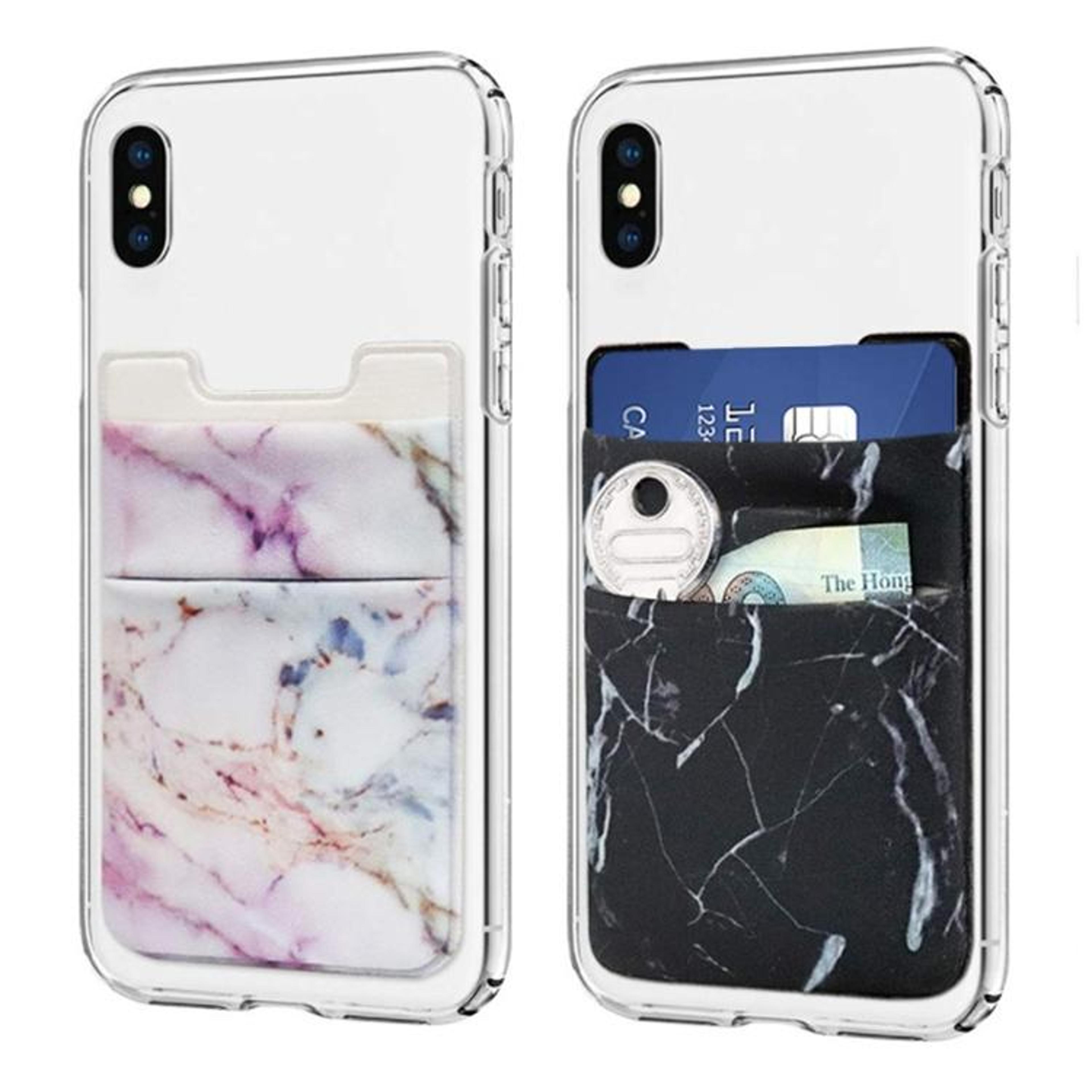 marble pattern phone card holder with stretch pocket slim stick-on wallet for phone