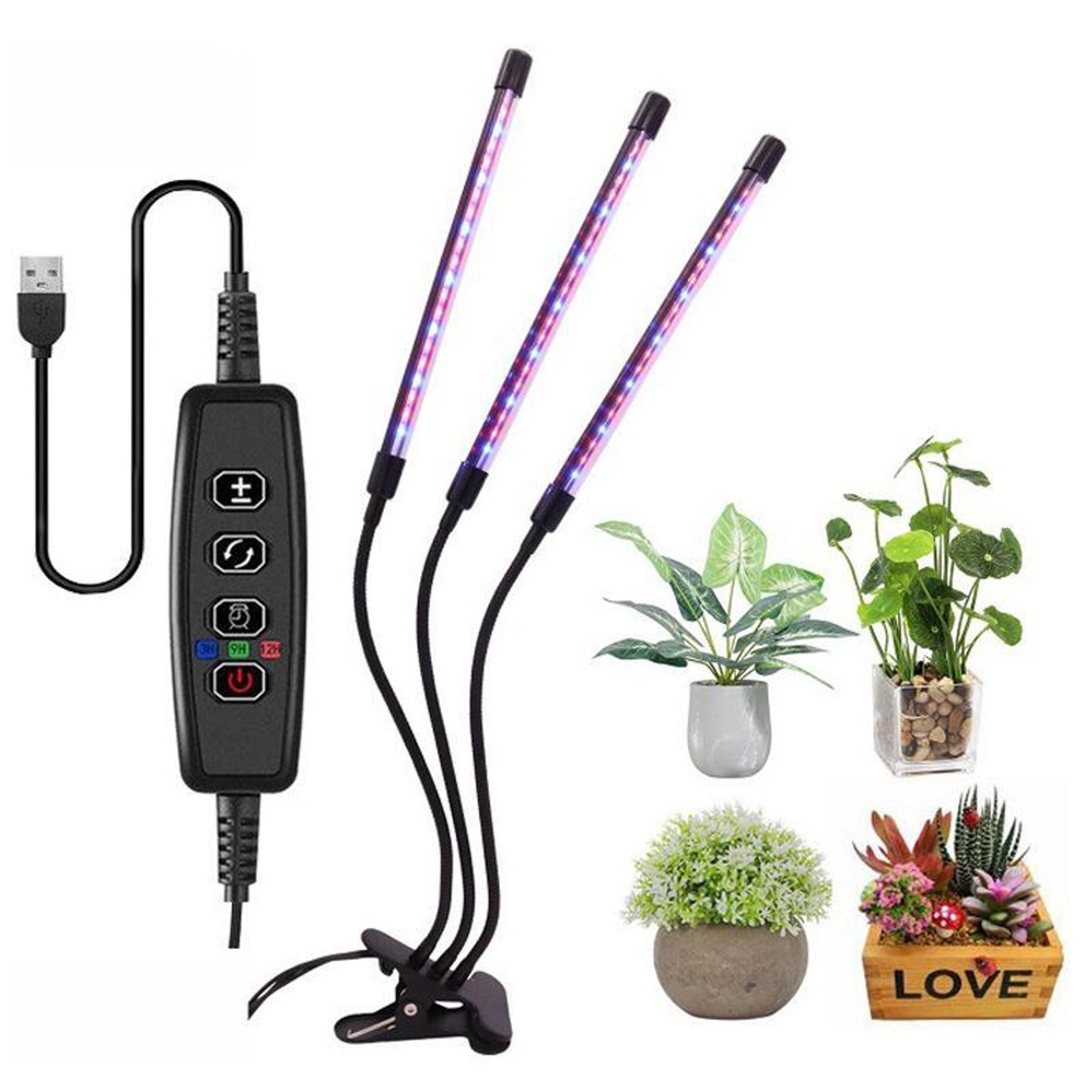 triple head led grow light with timer & adjustable full spectrum for indoor plants