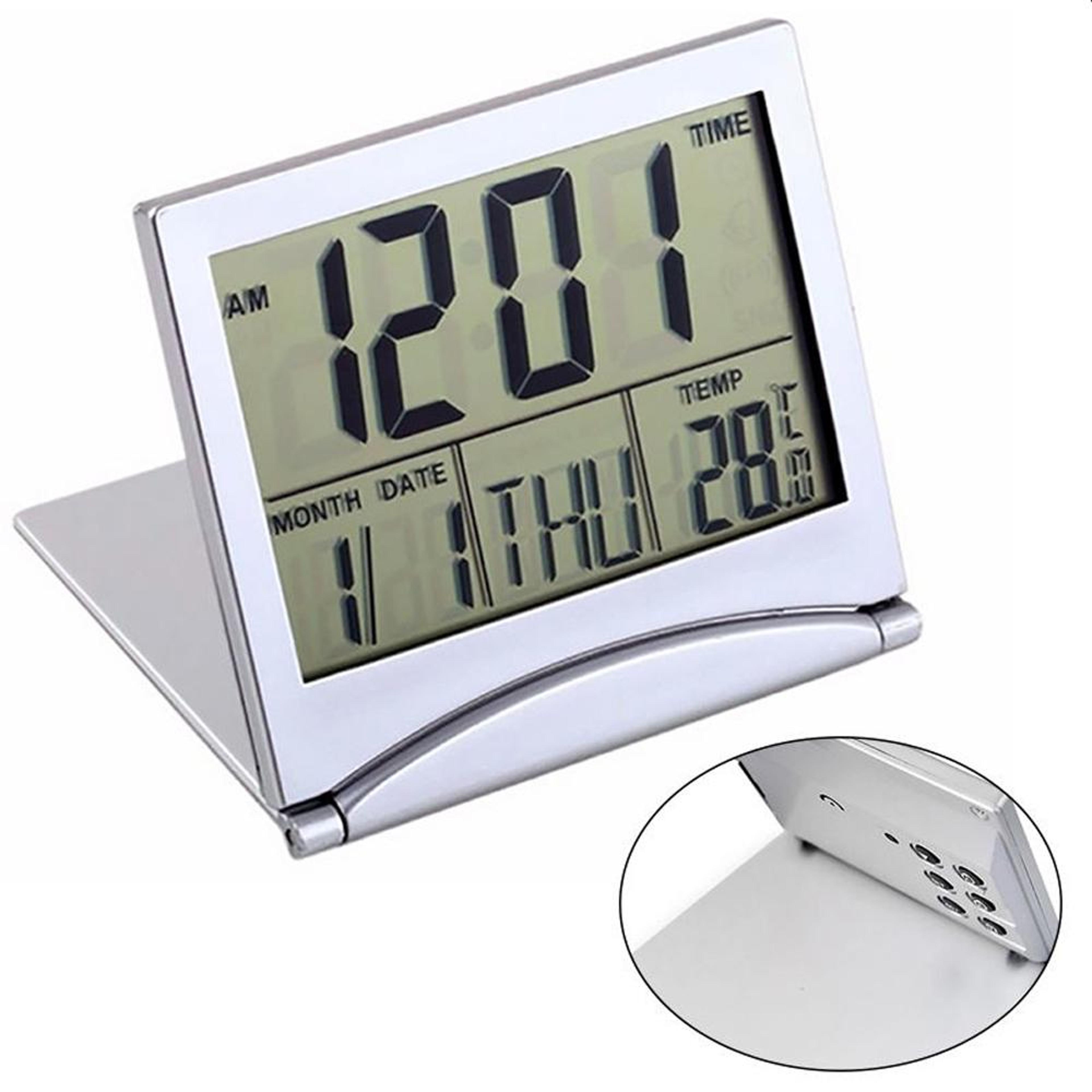 portable digital travel alarm clock with lcd display, temperature monitor & foldable stand