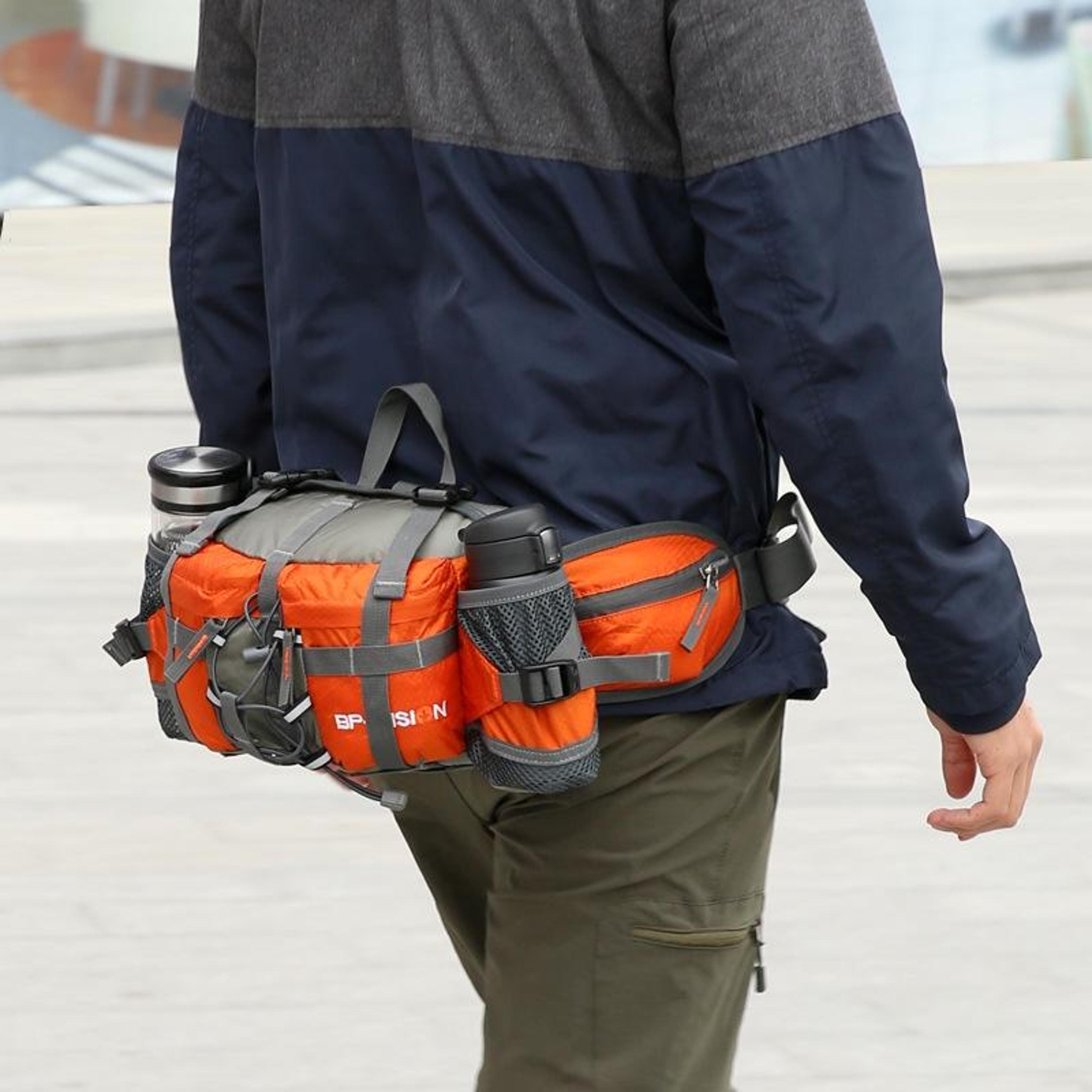 5l waterproof cycling waist pack with bottle holder for hiking, running & travel