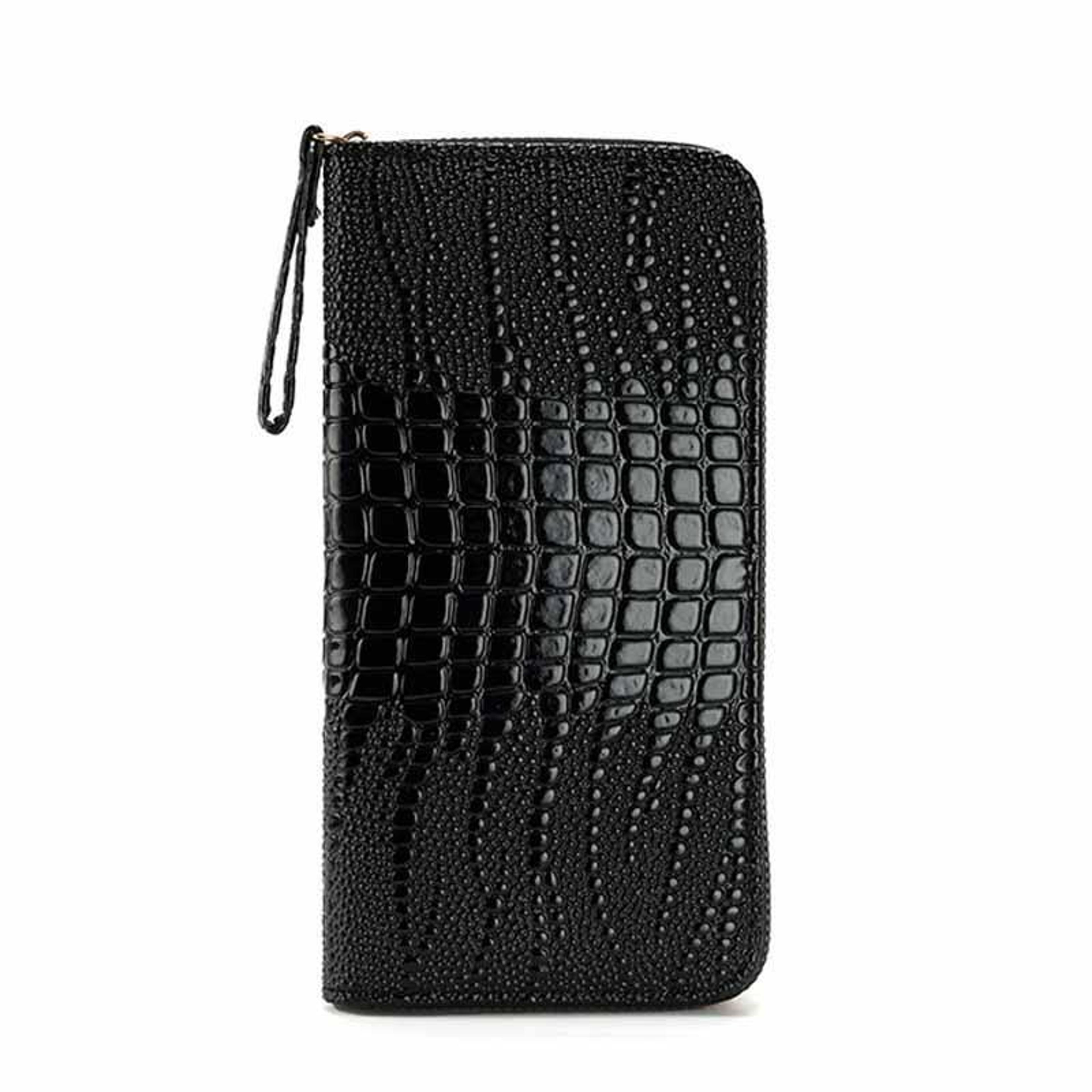 luxury women long wallet crocodile texture wristlet clutch with multi card holder & zipper pocket