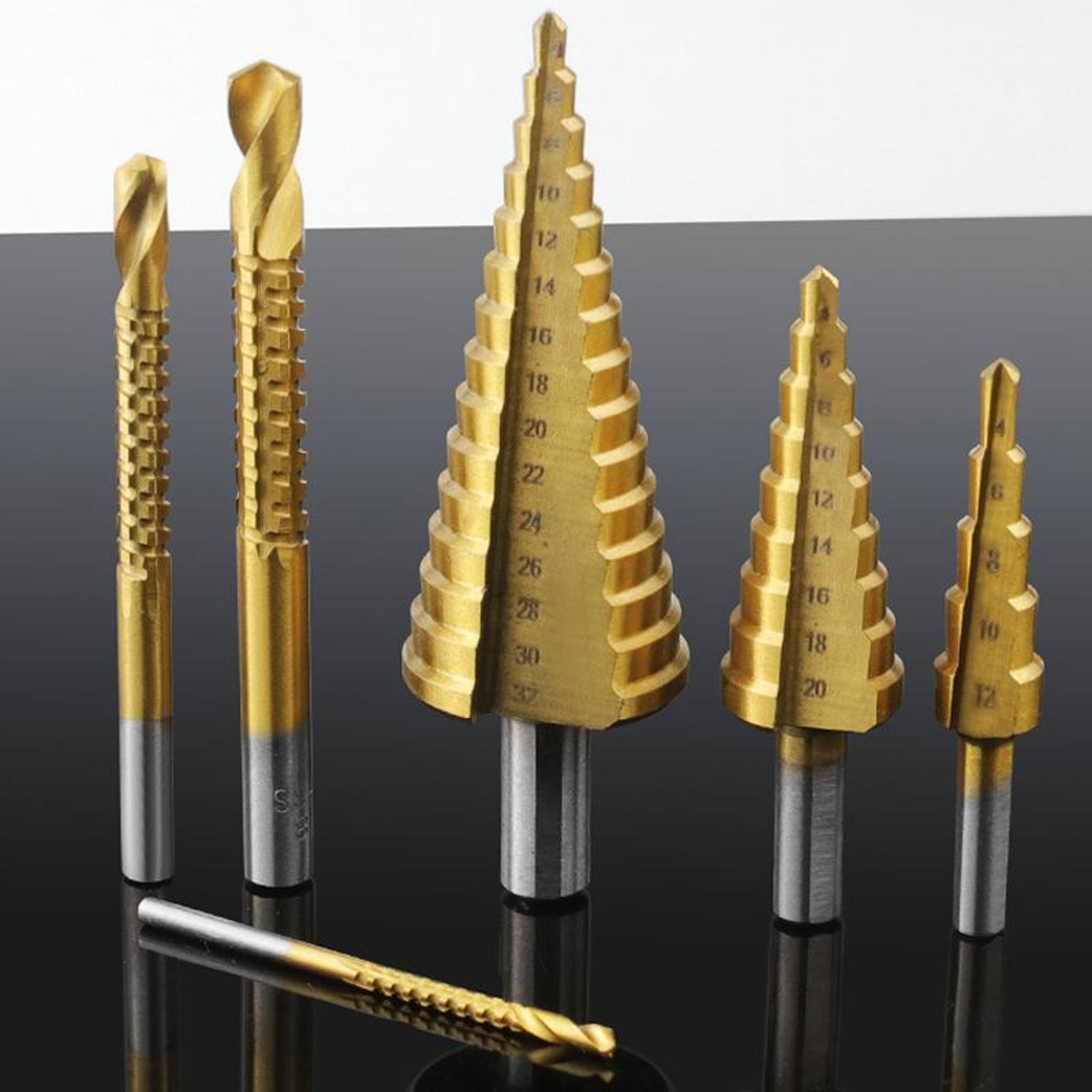 6pcs step drill bit set with triangular shank for wood, plastic & soft metal cutting