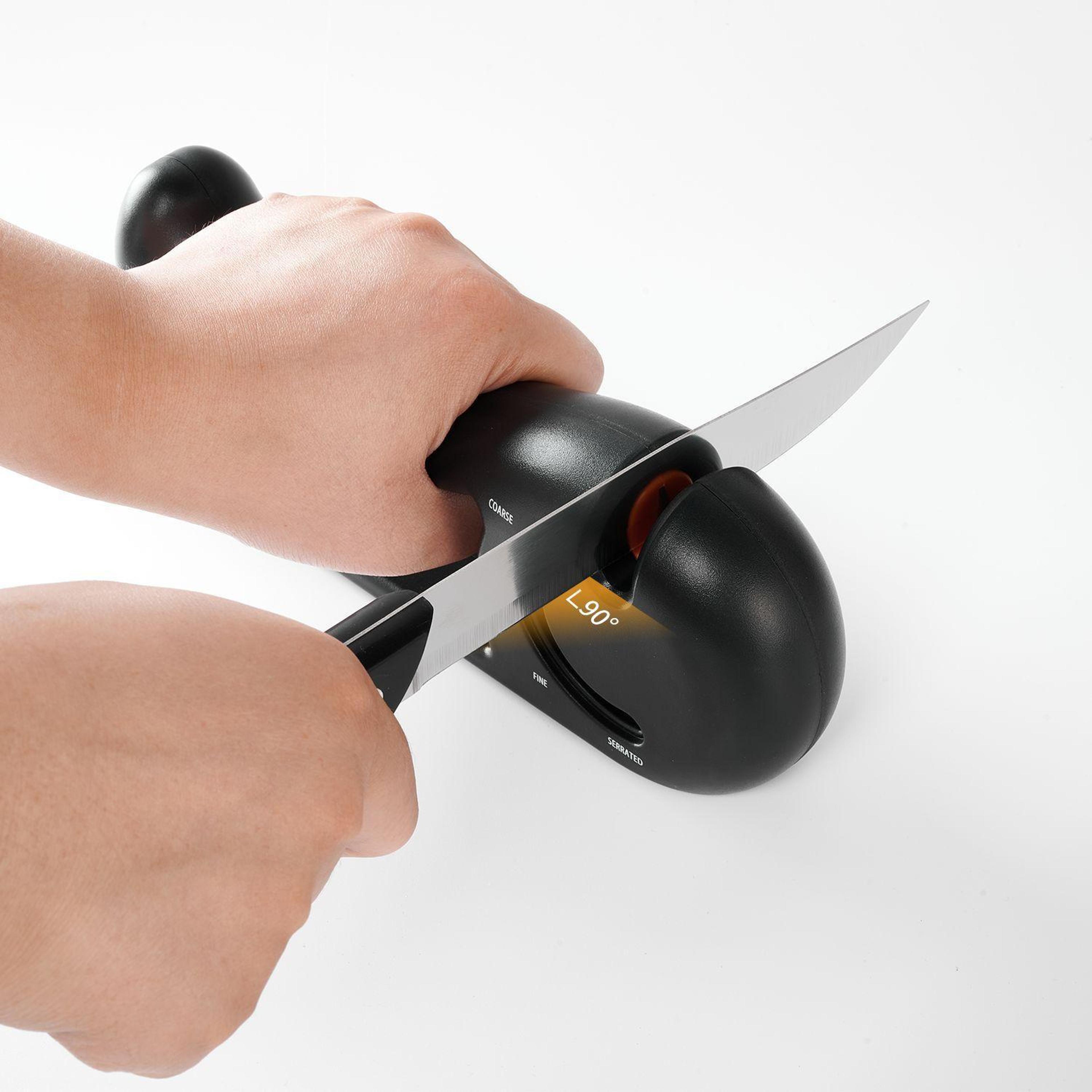 4-in-1 rotating knife sharpener for kitchen knives, scissors & serrated blades