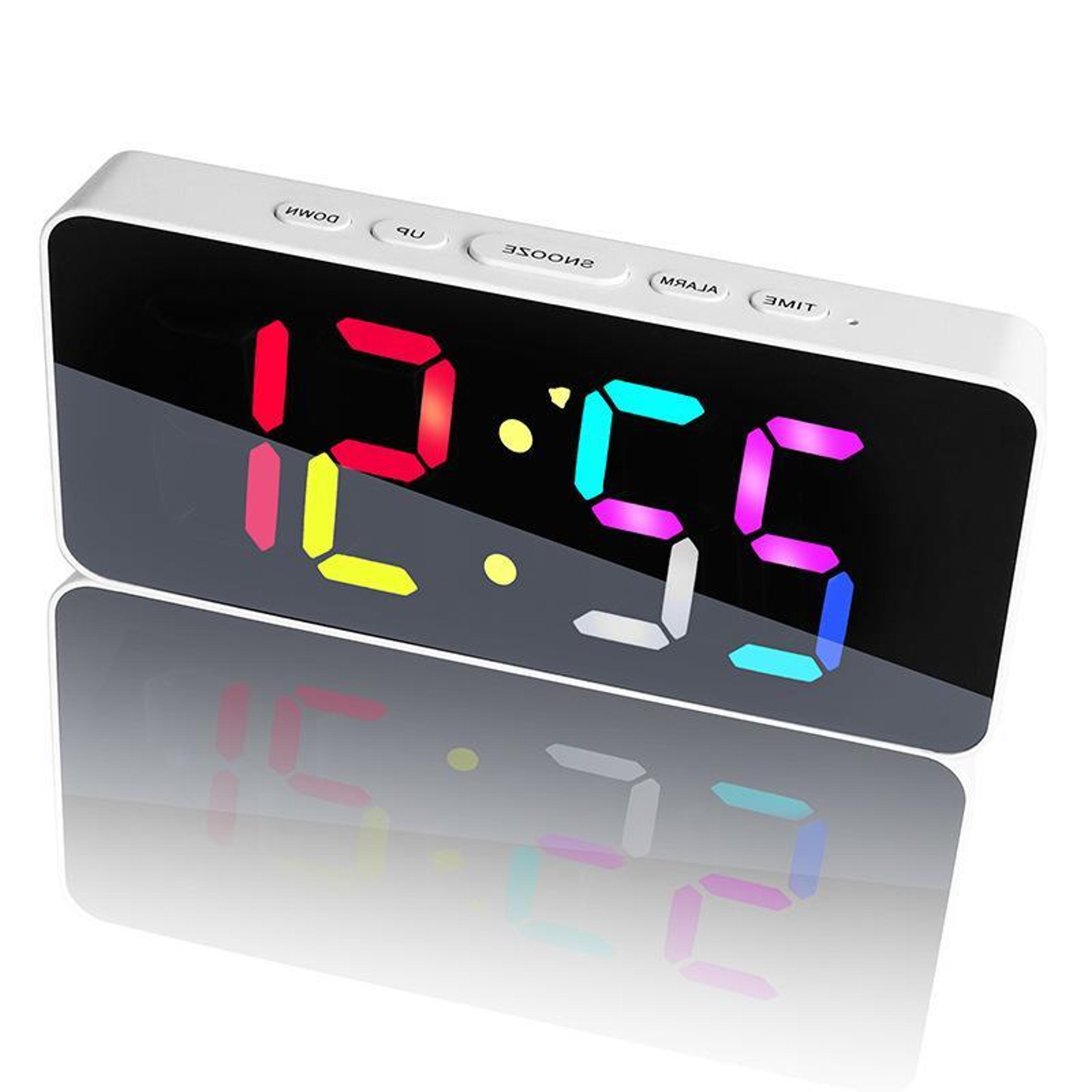 rgb digital alarm clock with dual alarms, 11 color led display & adjustable brightness