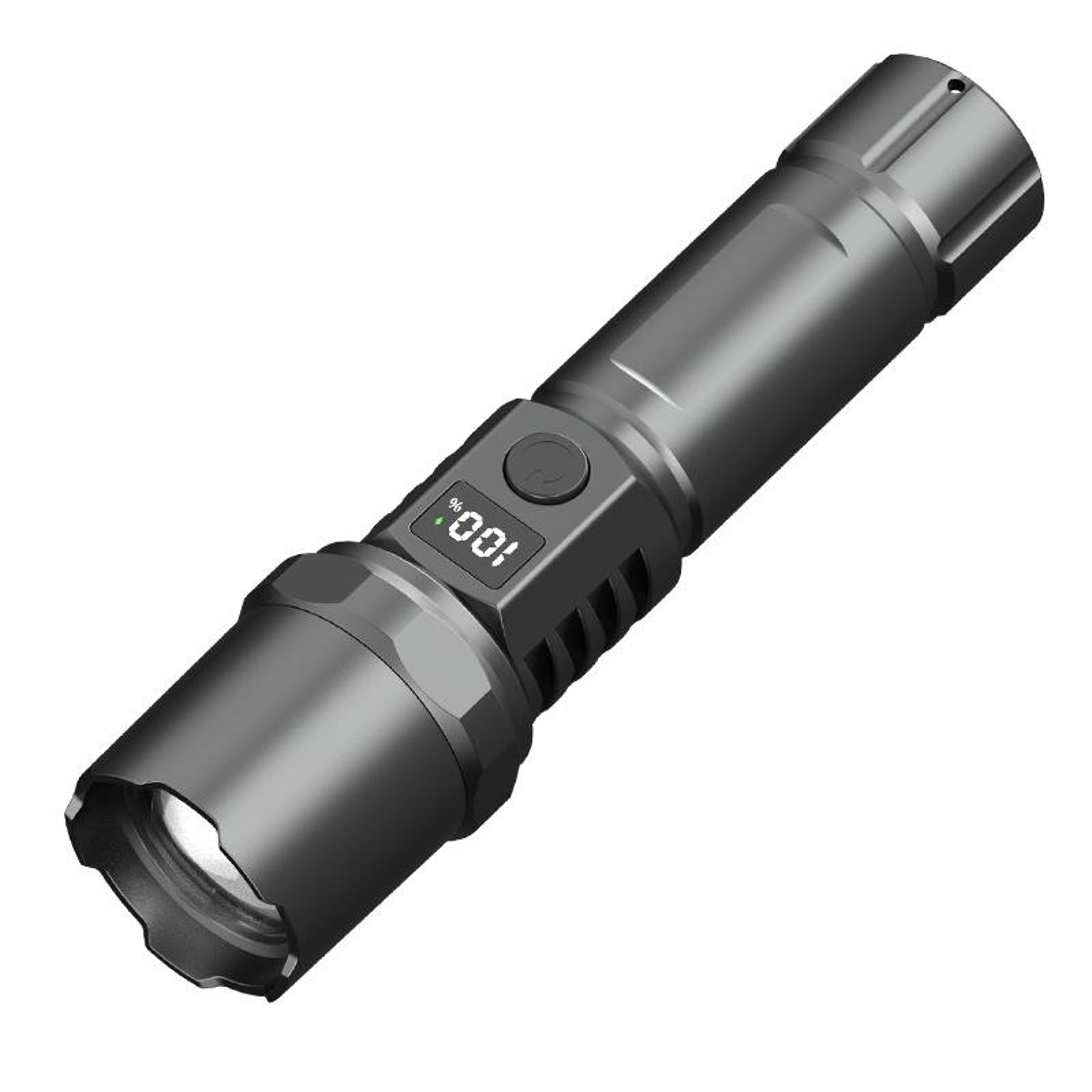 rechargeable led flashlight with lcd power display & zoom focus