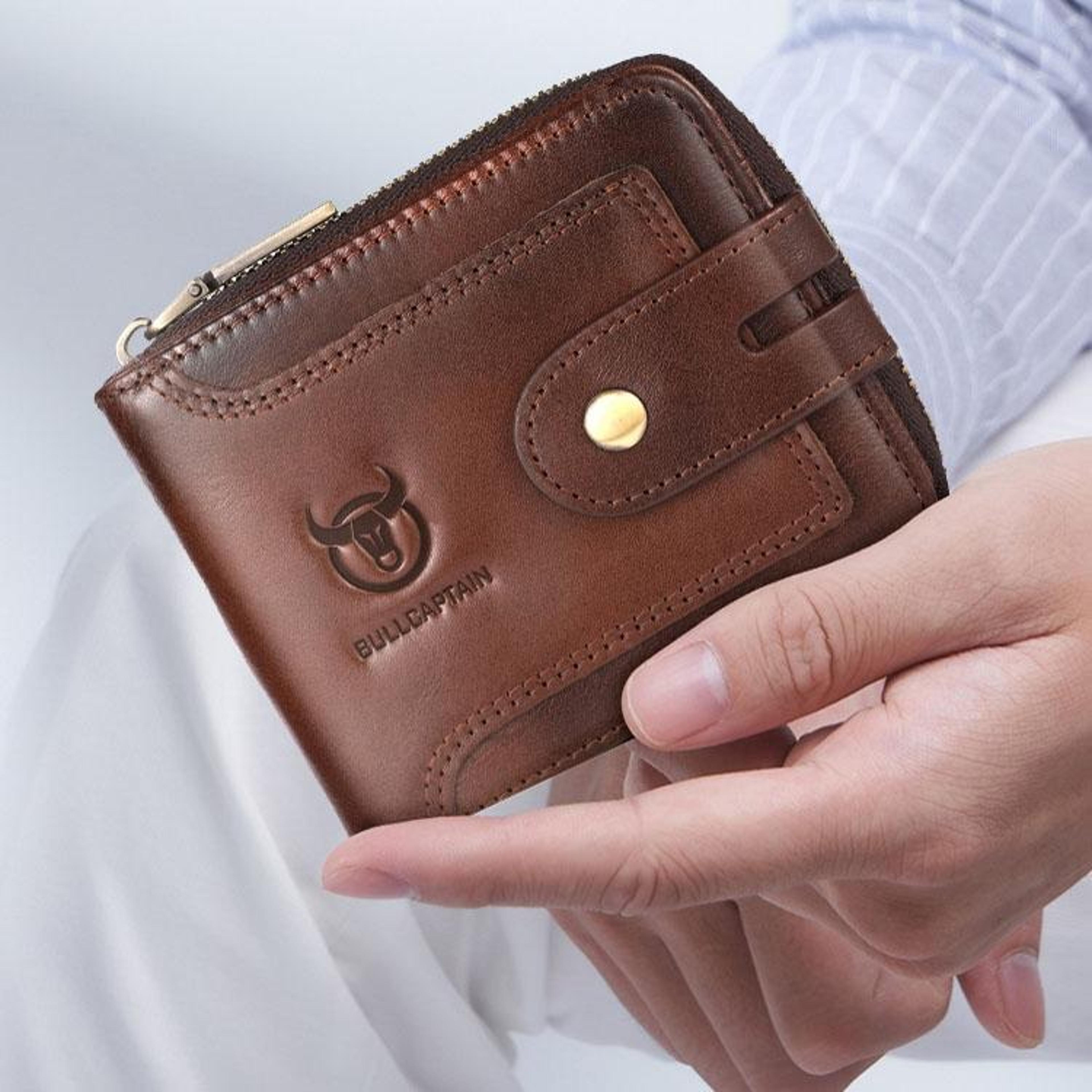 vintage rfid blocking leather wallet for men with zipper card holder