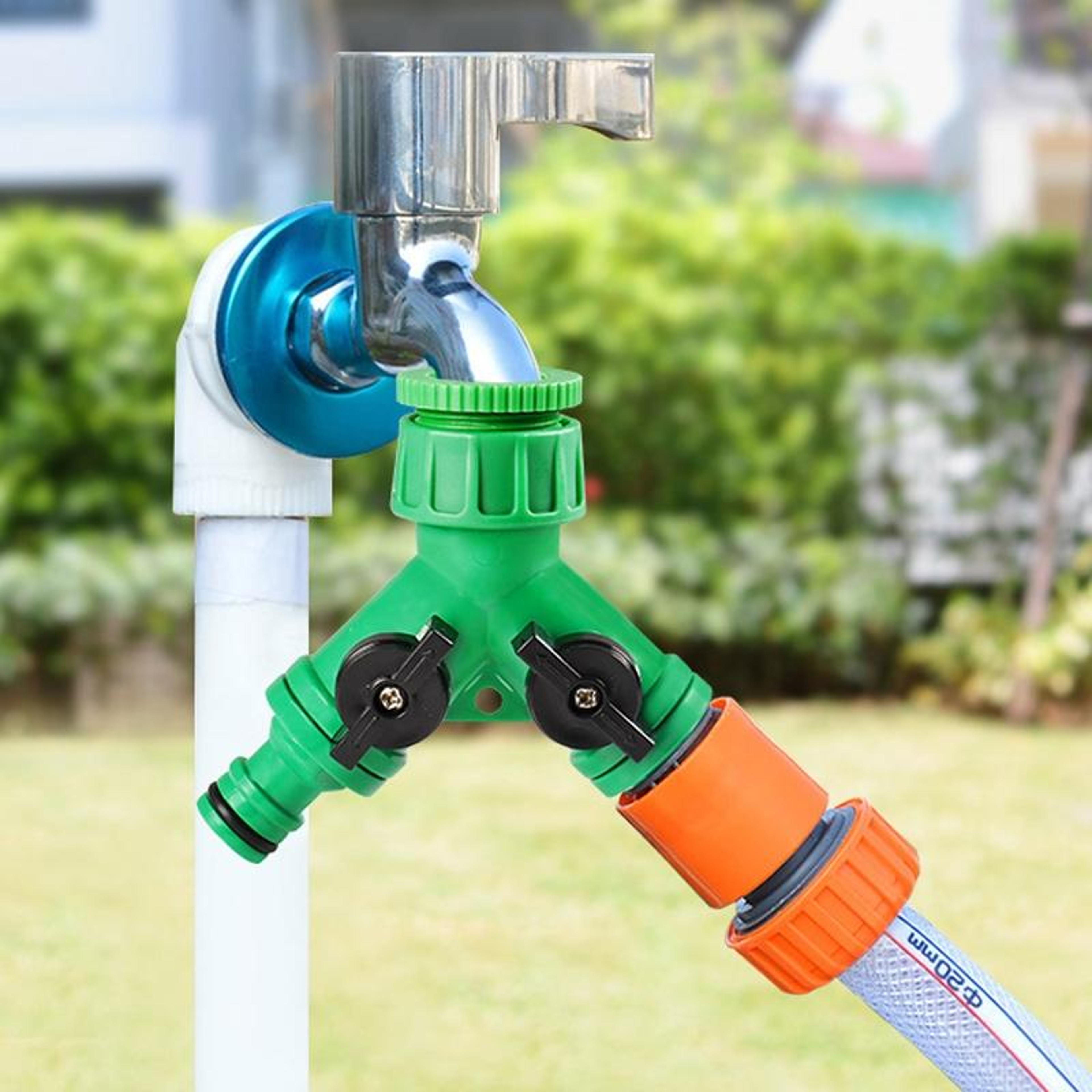 heavy duty garden hose splitter with quick connect hose valve and dual shut off control