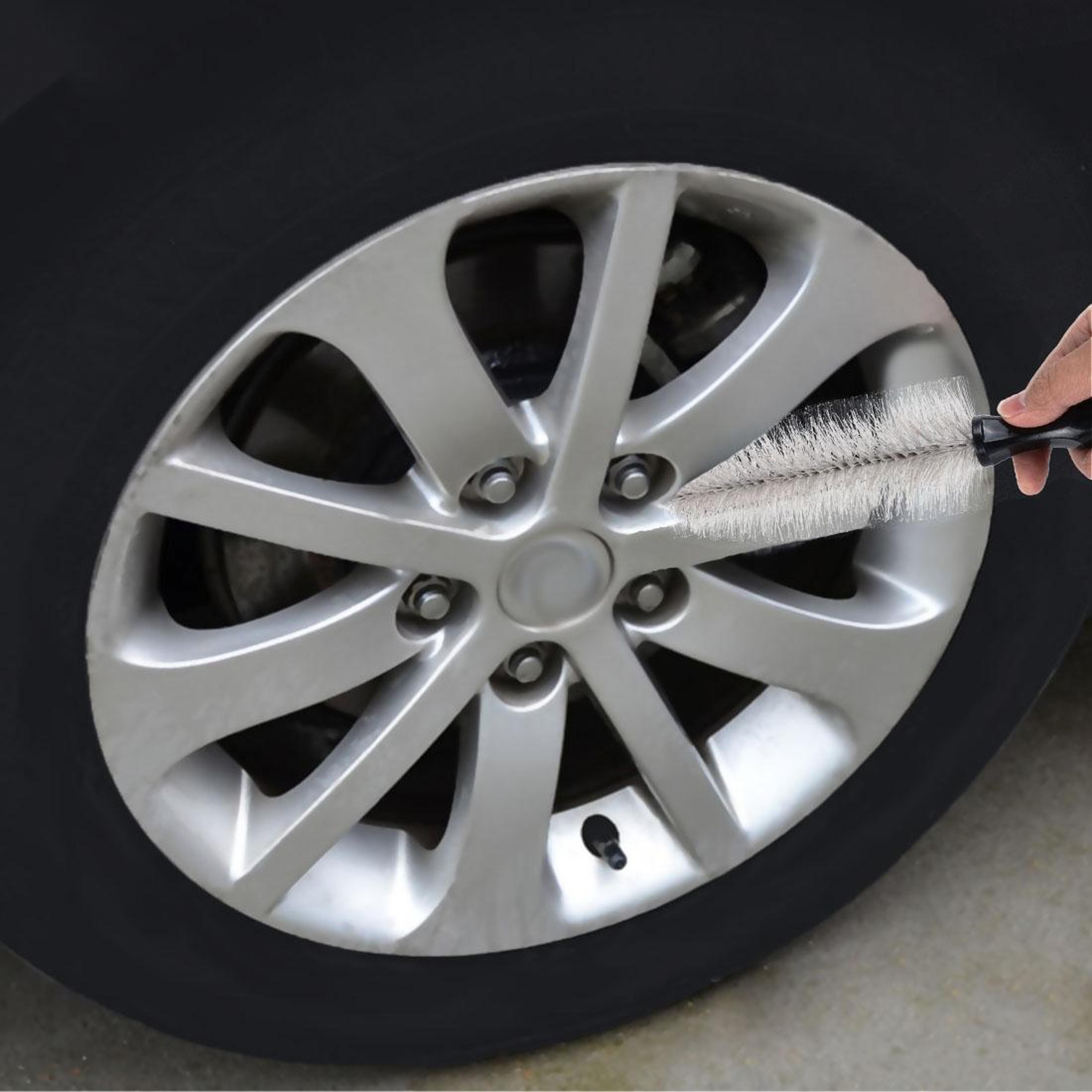 portable wheel cleaning brush for car tires, rims & motorcycle hubs