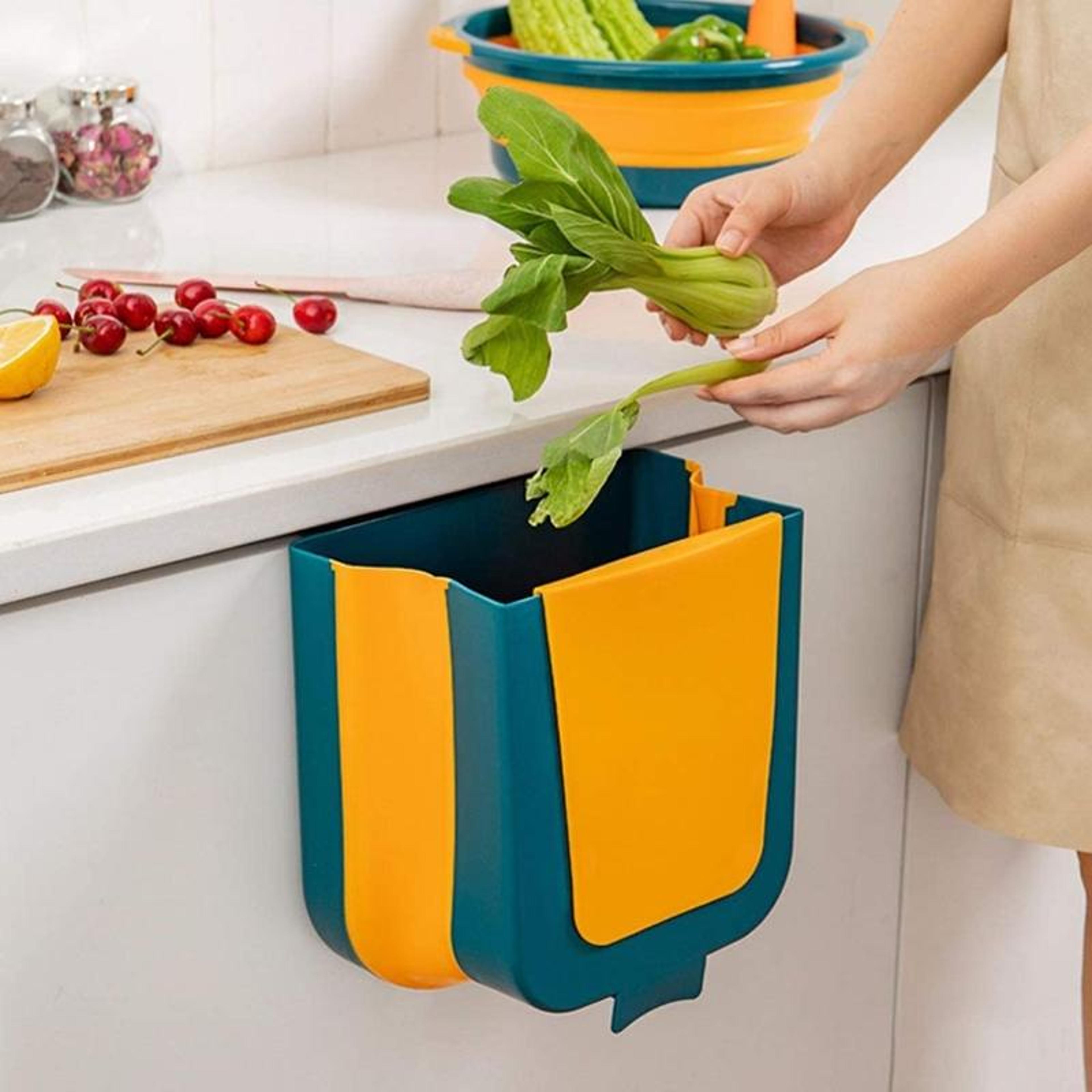 foldaway kitchen cabinet trash bin 6l hanging kitchen trash can for food waste & recycling