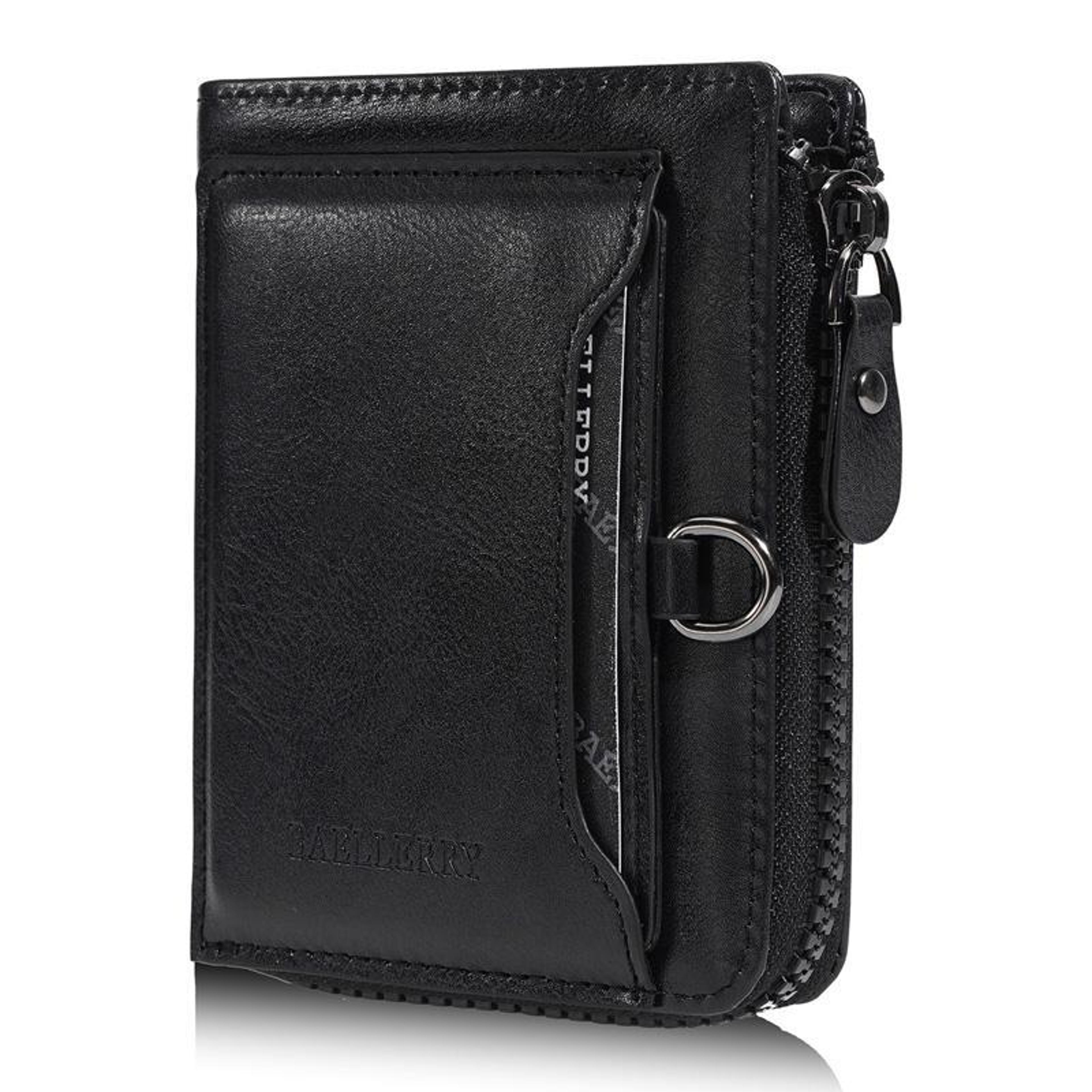 vintage leather slim wallet for men with card holder wallet, zipper coin pocket & multi card slots