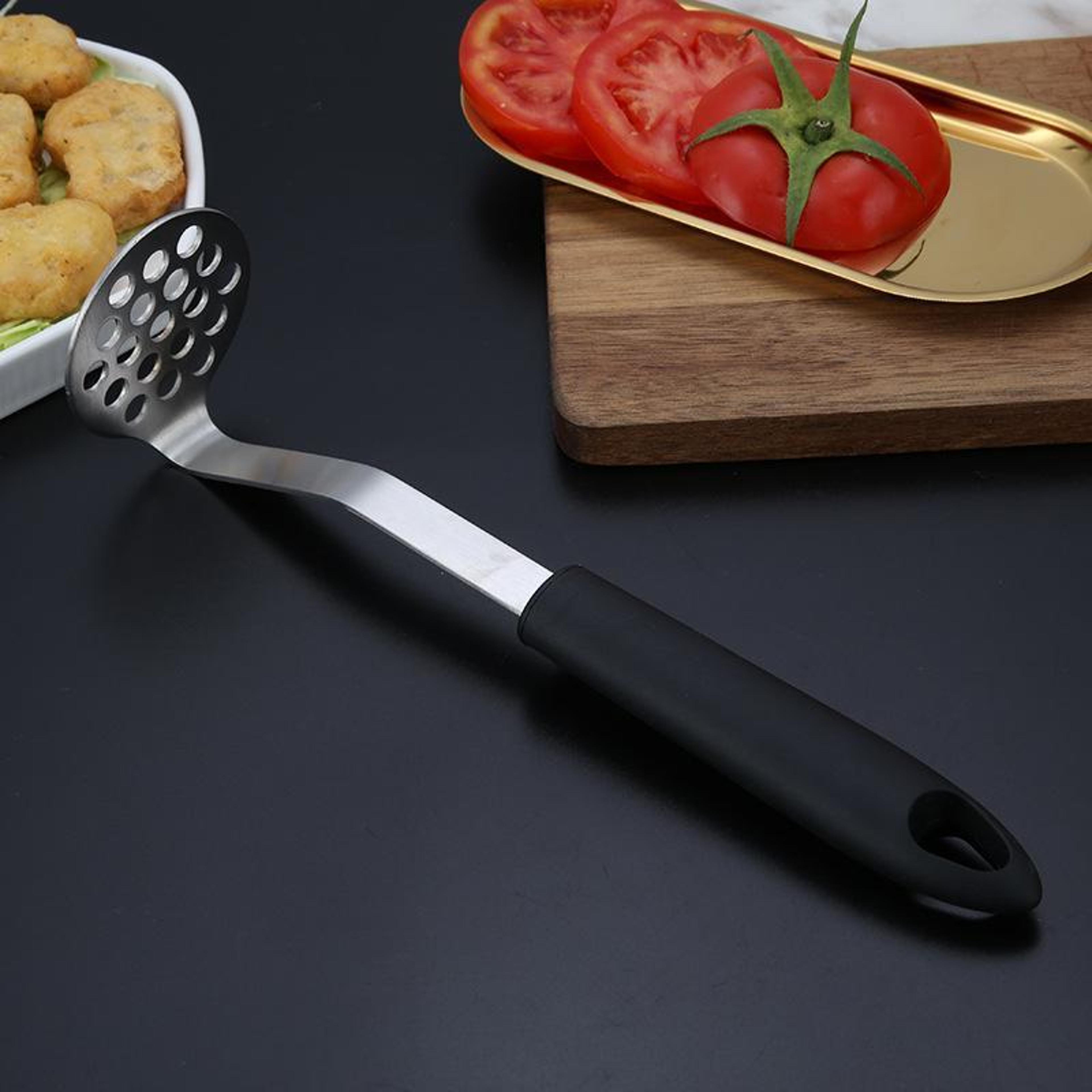 premium stainless steel potato masher with ergonomic silicone grip handle