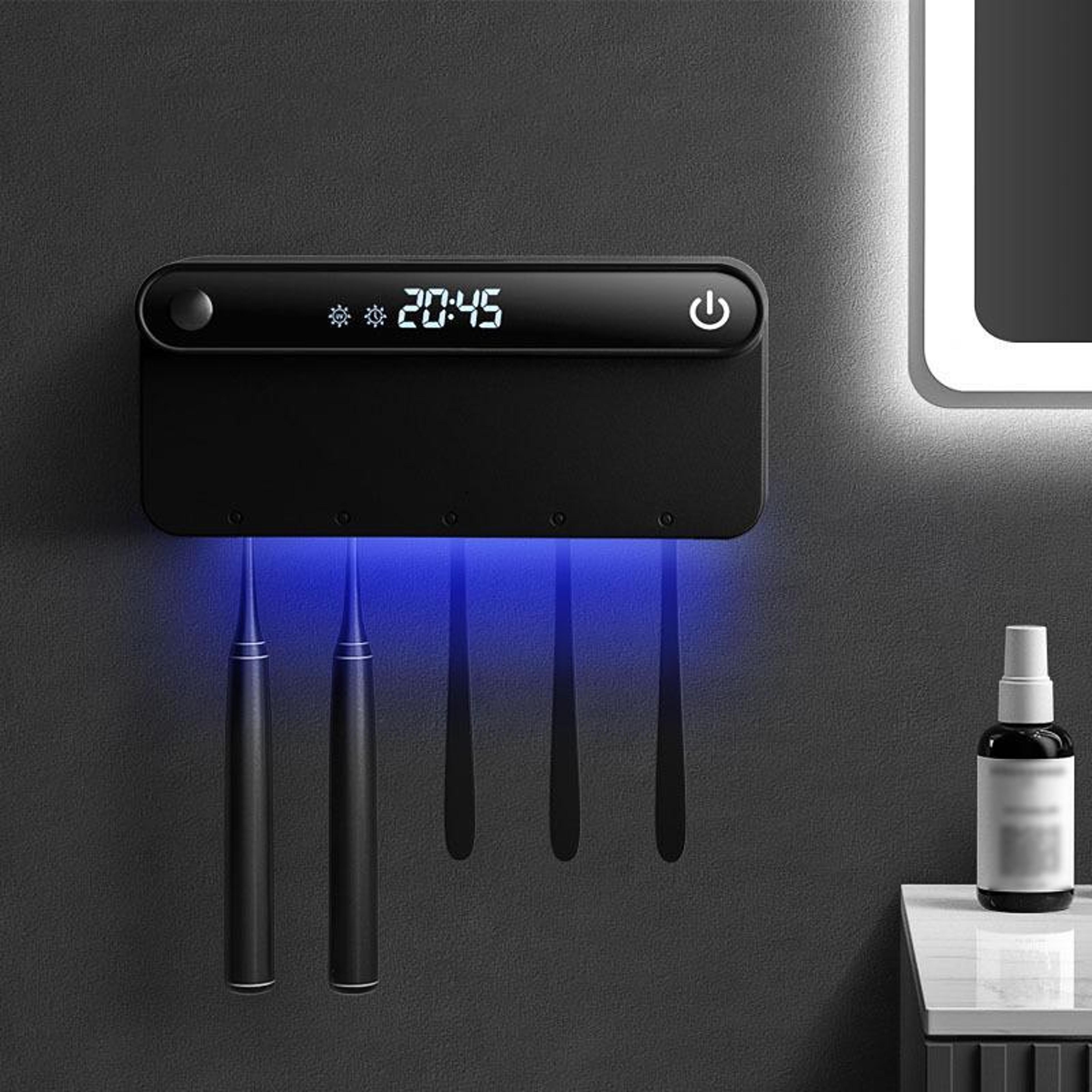 smart uv toothbrush sanitizer & dryer with motion sensor, usb-c charging and wall mount
