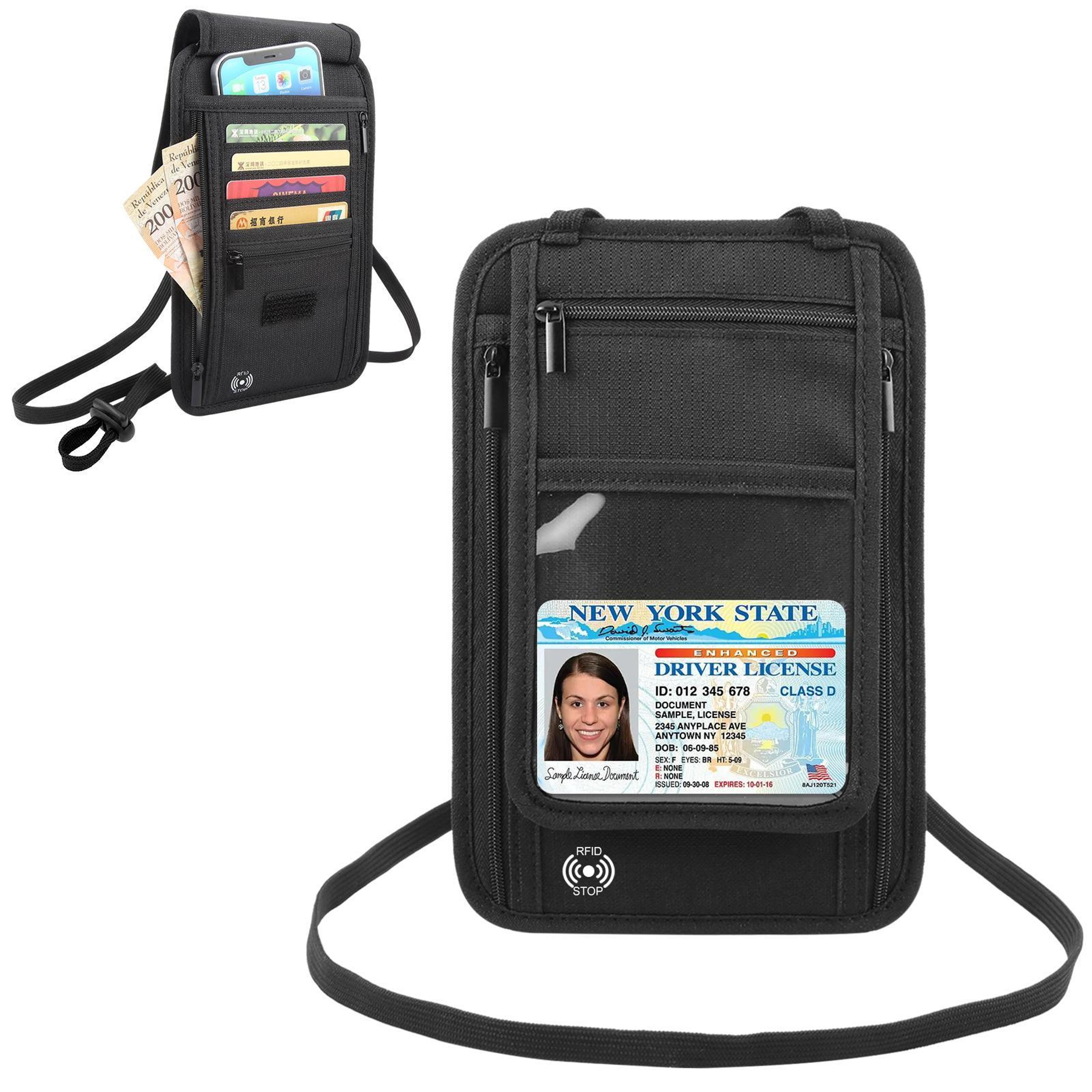 rfid travel neck wallet passport holder with hidden document organizer