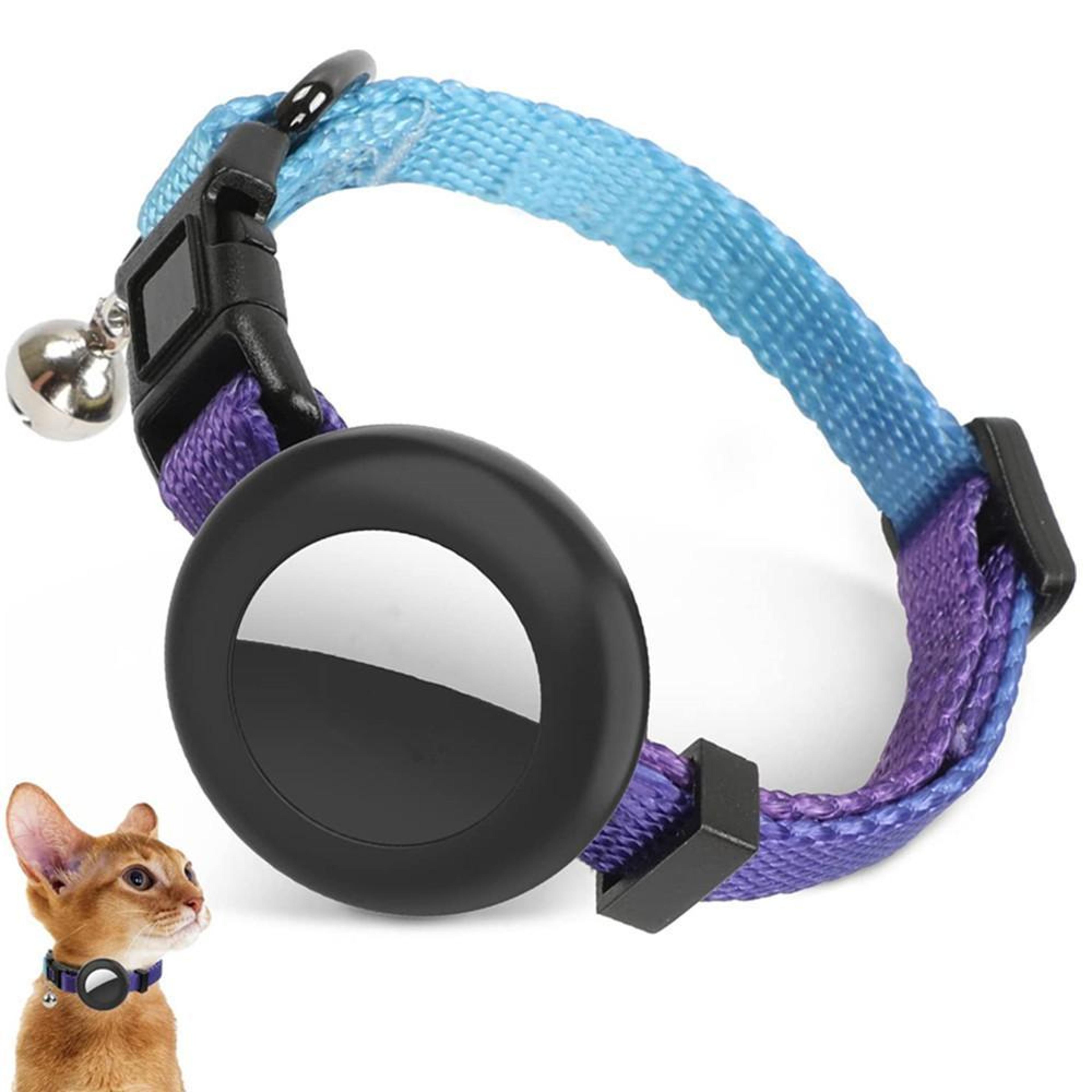 rainbow gradient airtag cat collar with bell & waterproof silicone tracker holder