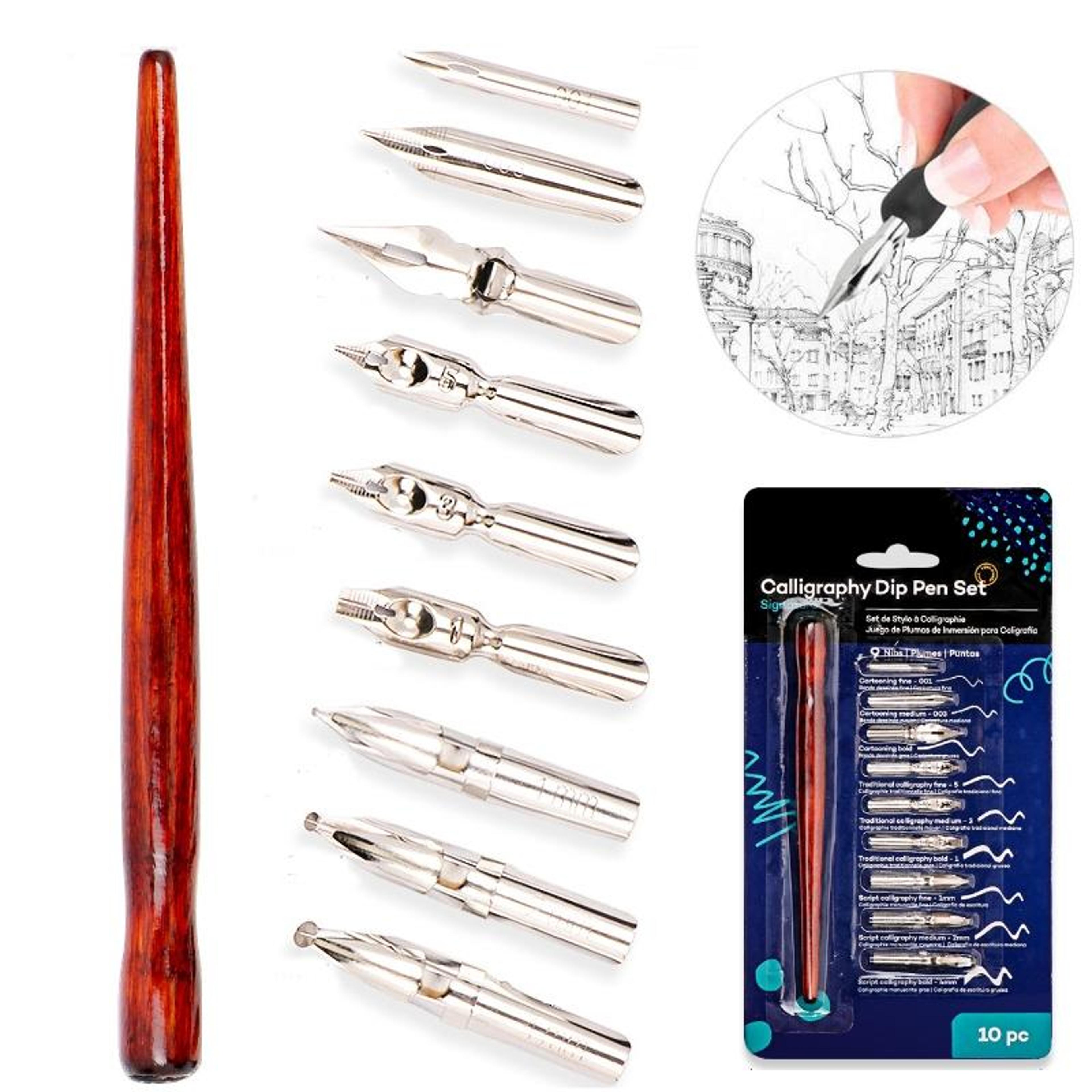 professional calligraphy pen set with 9 interchangeable nibs for sketching, manga & art drawing