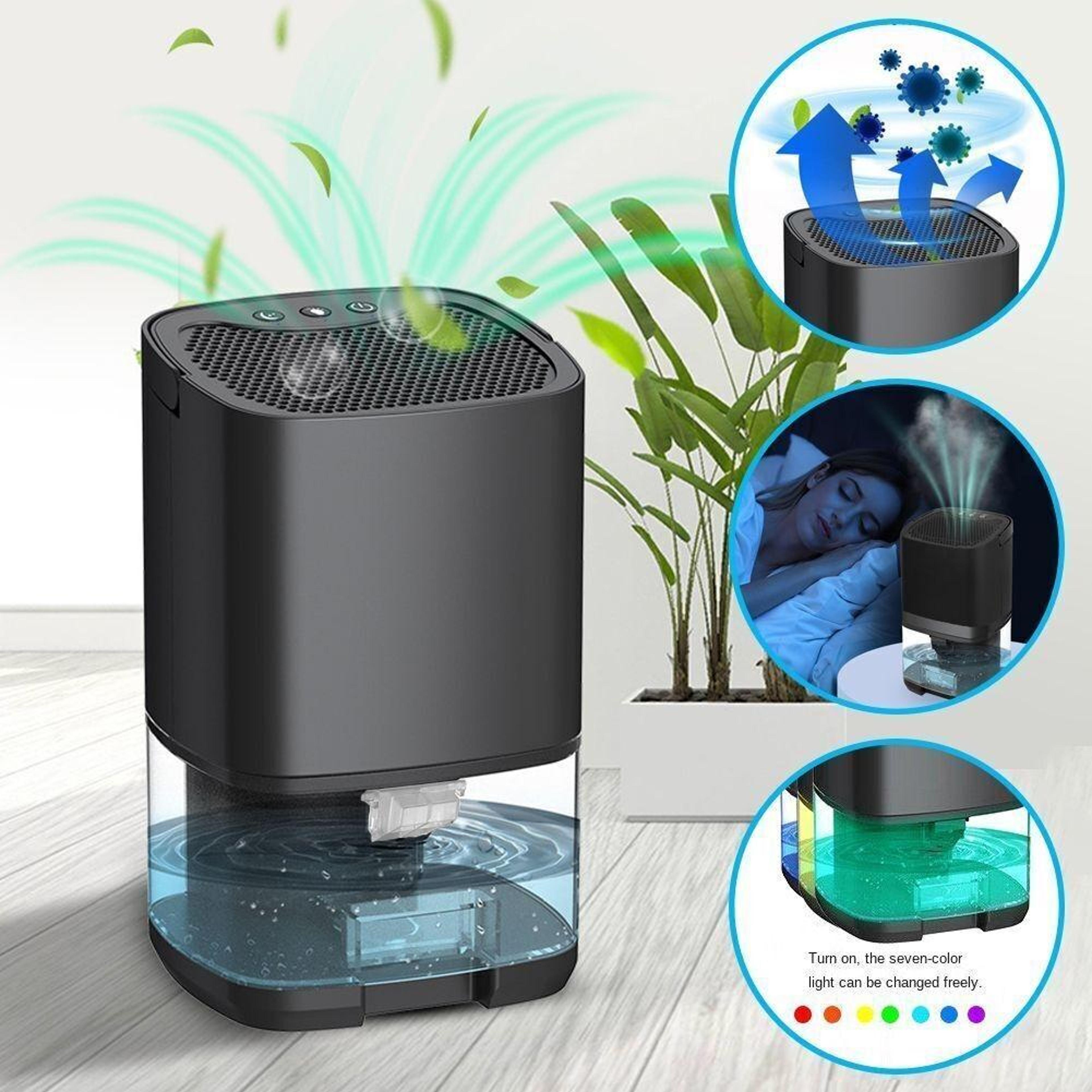 smart quiet dehumidifier for bedroom with air purifier and 7 color night light