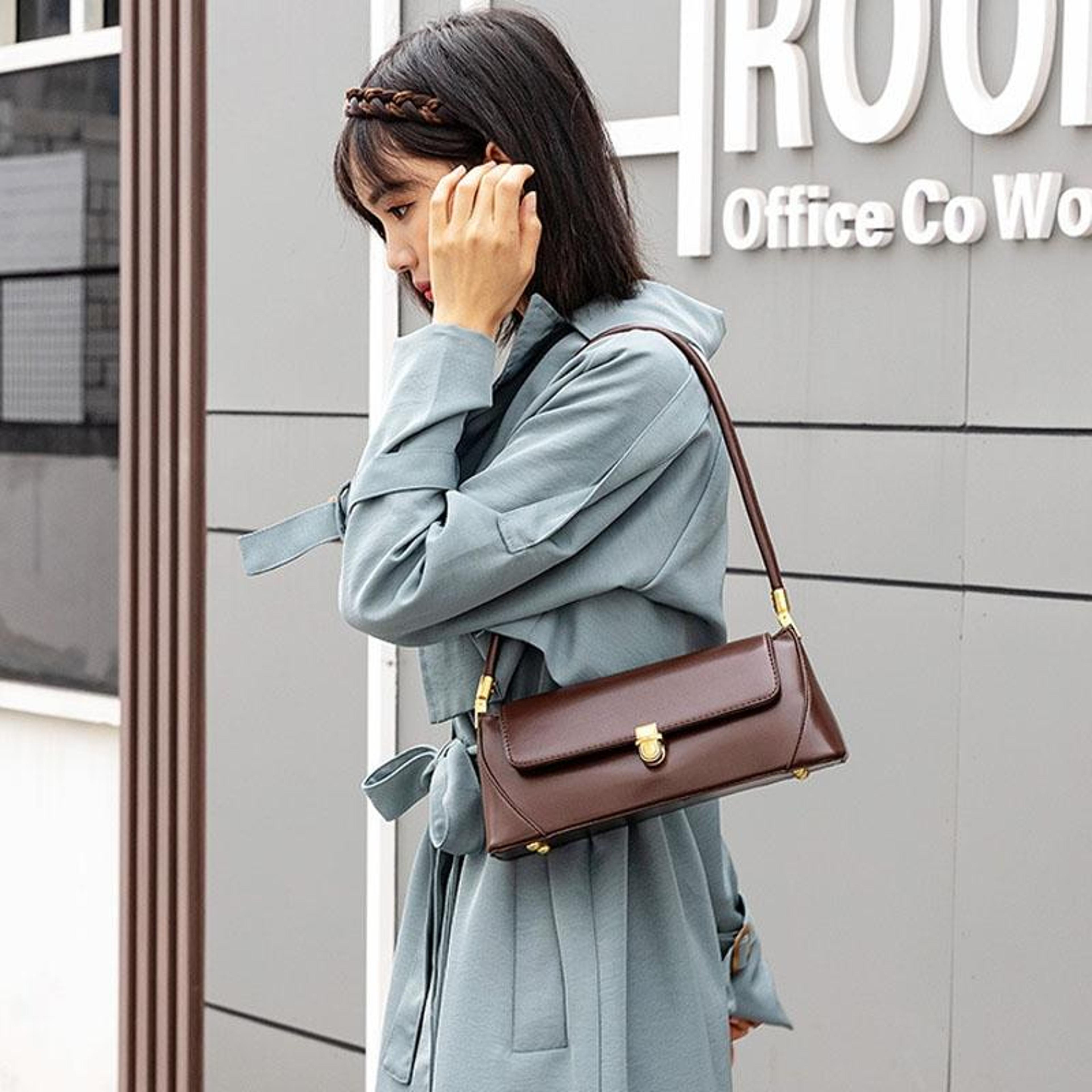 vintage lock buckle baguette shoulder bag for women stylish pu leather underarm purse