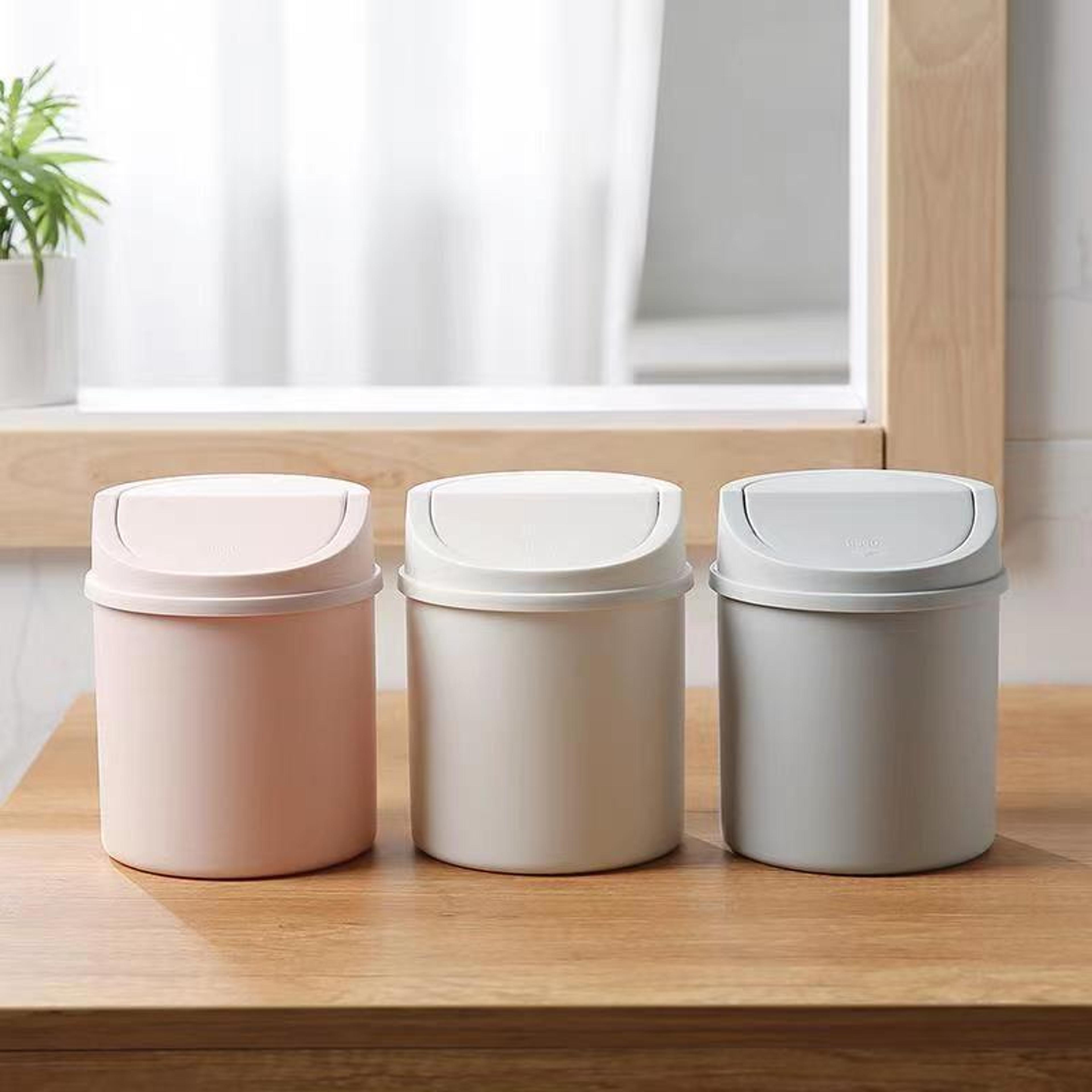 cute mini desktop trash can with flip lid for dorm room, office desk & vanity storage