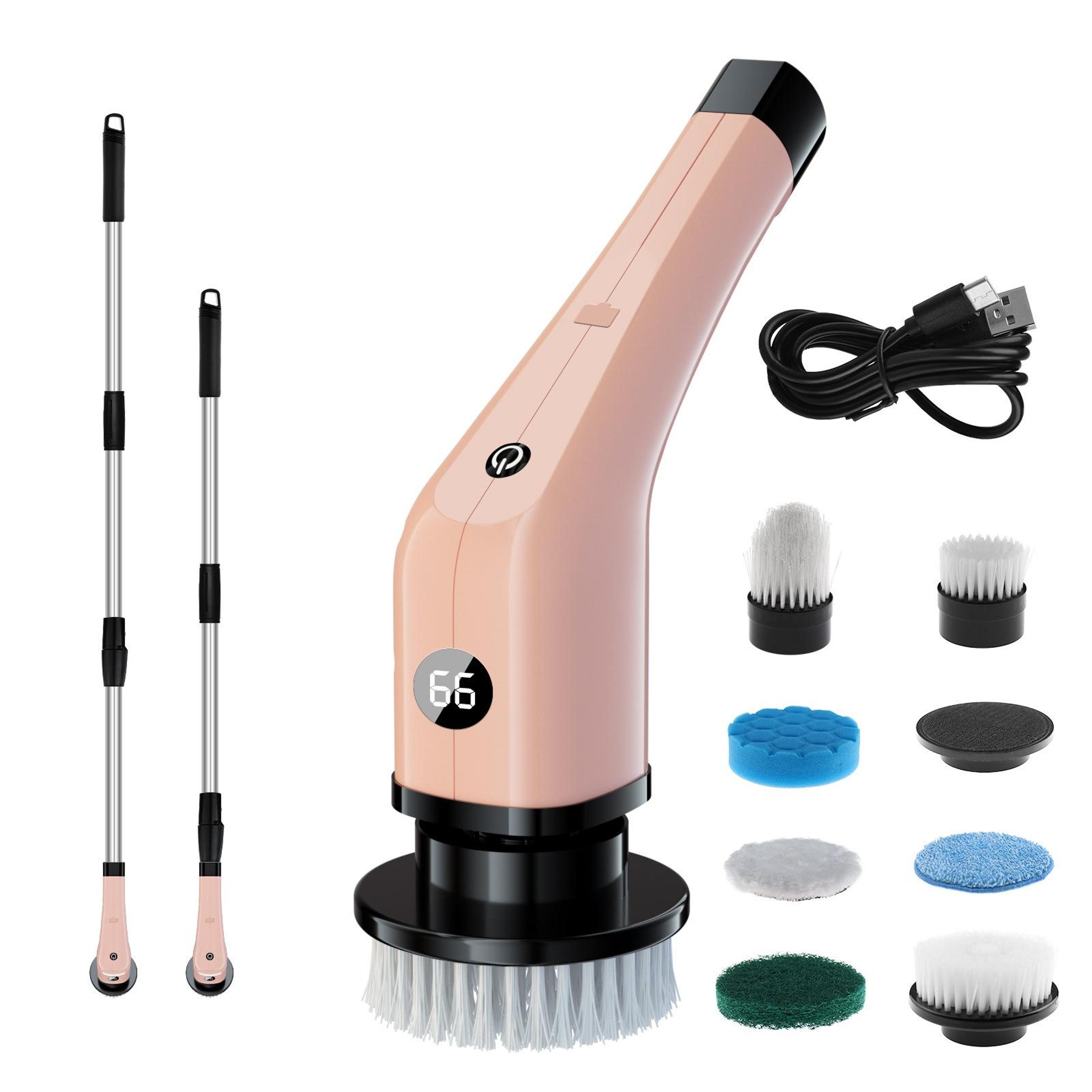cordless electric spin scrubber with extension handle & 7 cleaning heads