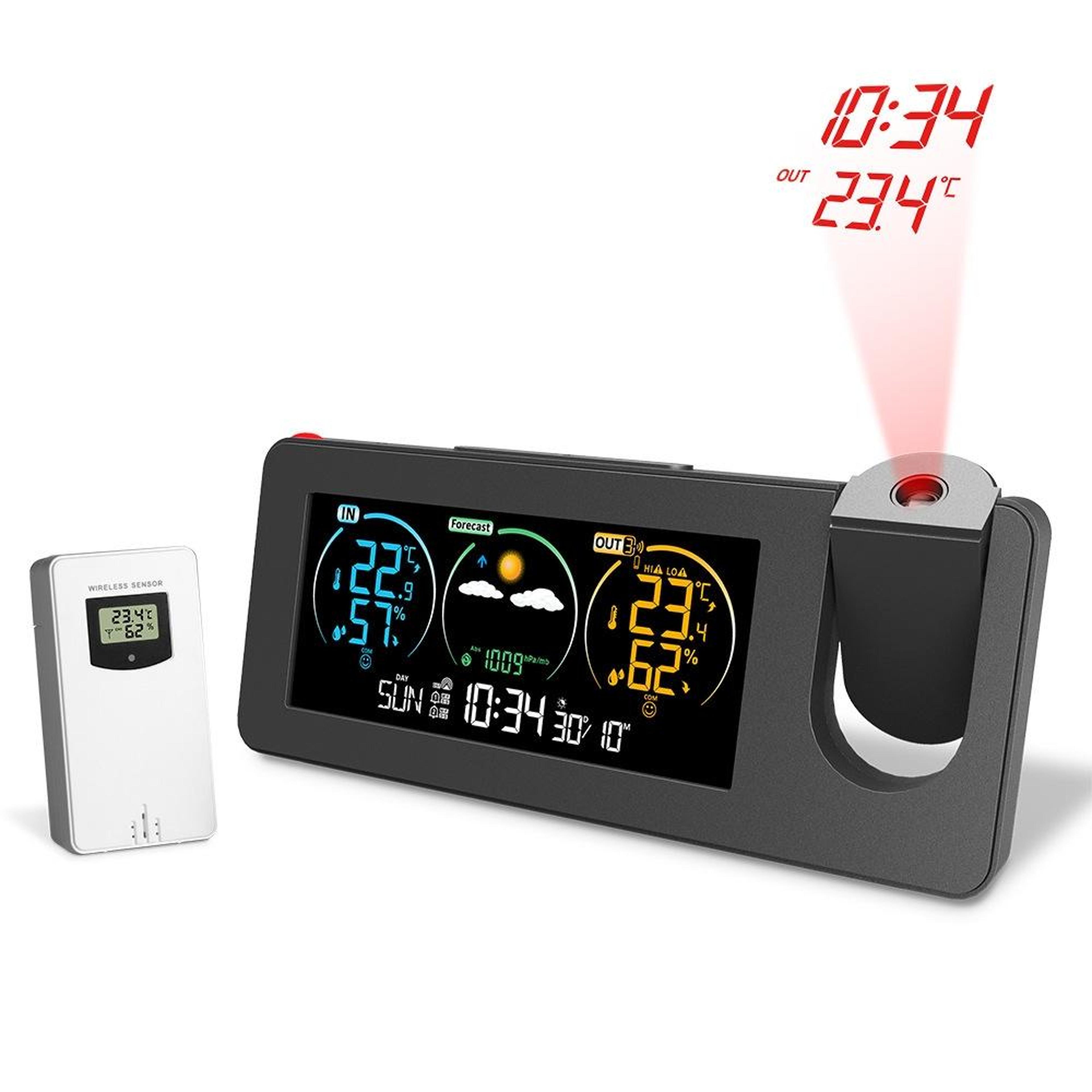 projection alarm clock with weather forecast & color display