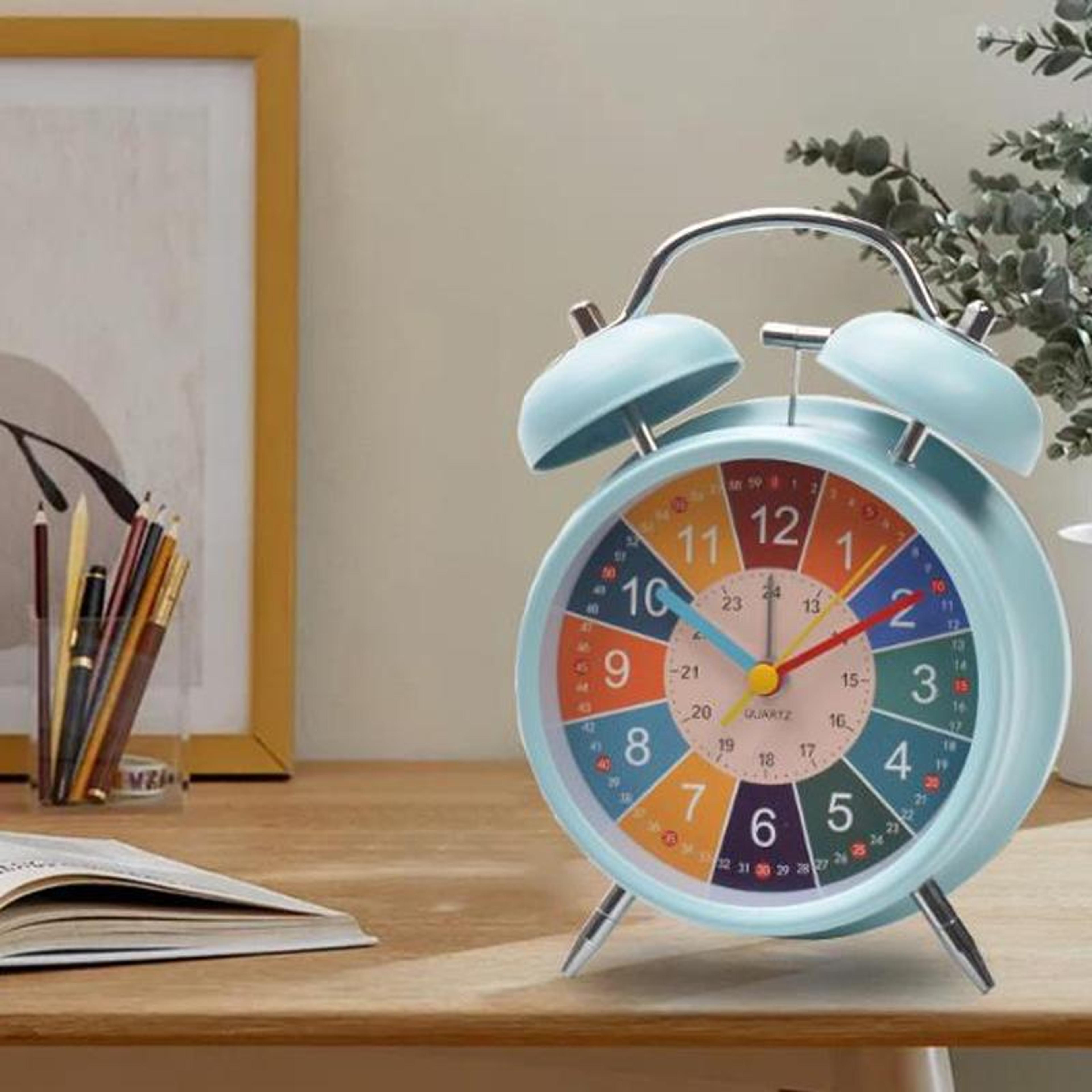 kids silent twin bell alarm clock for bedroom learning & bedside wake up