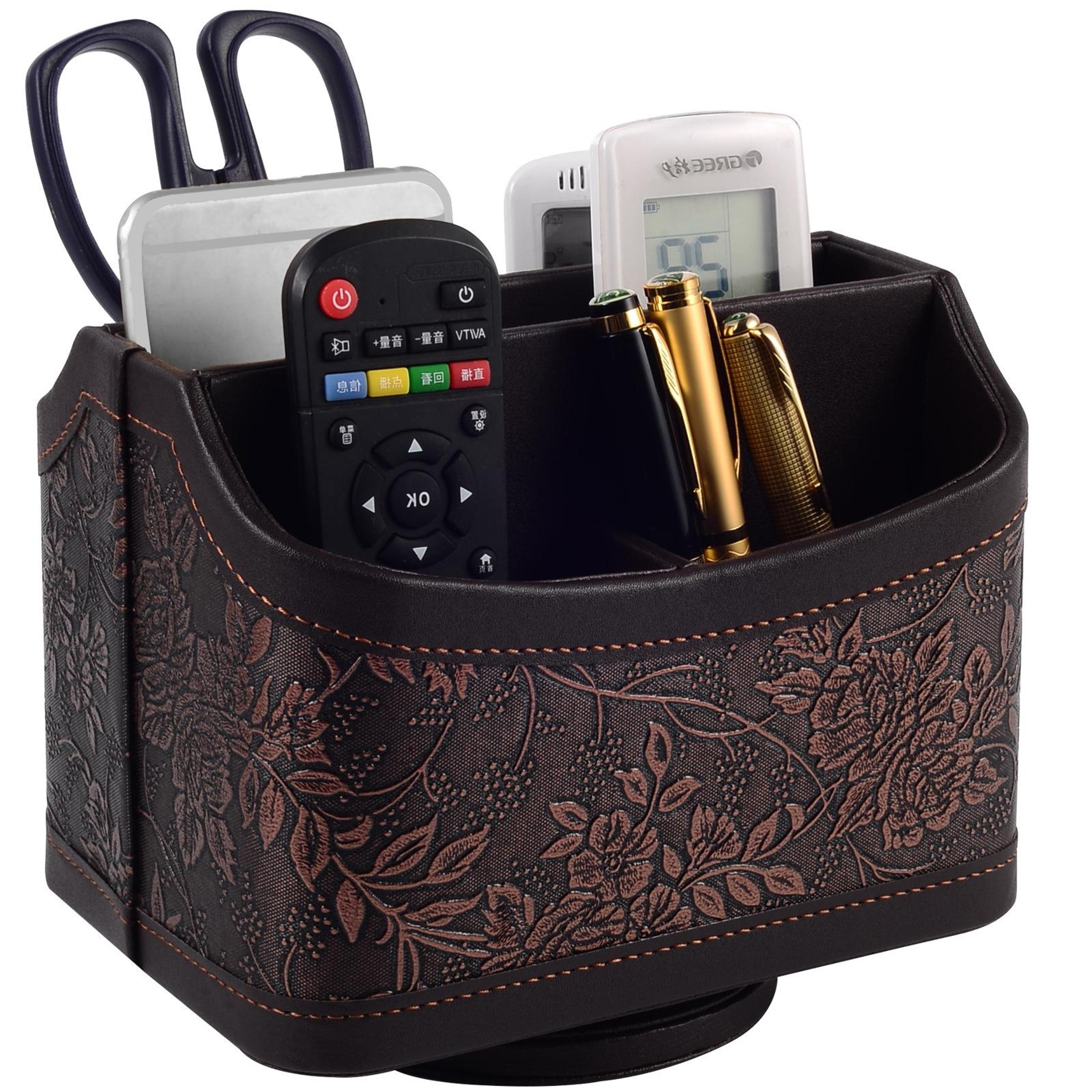 desk organizer pu leather remote control holder with 5 storage compartments