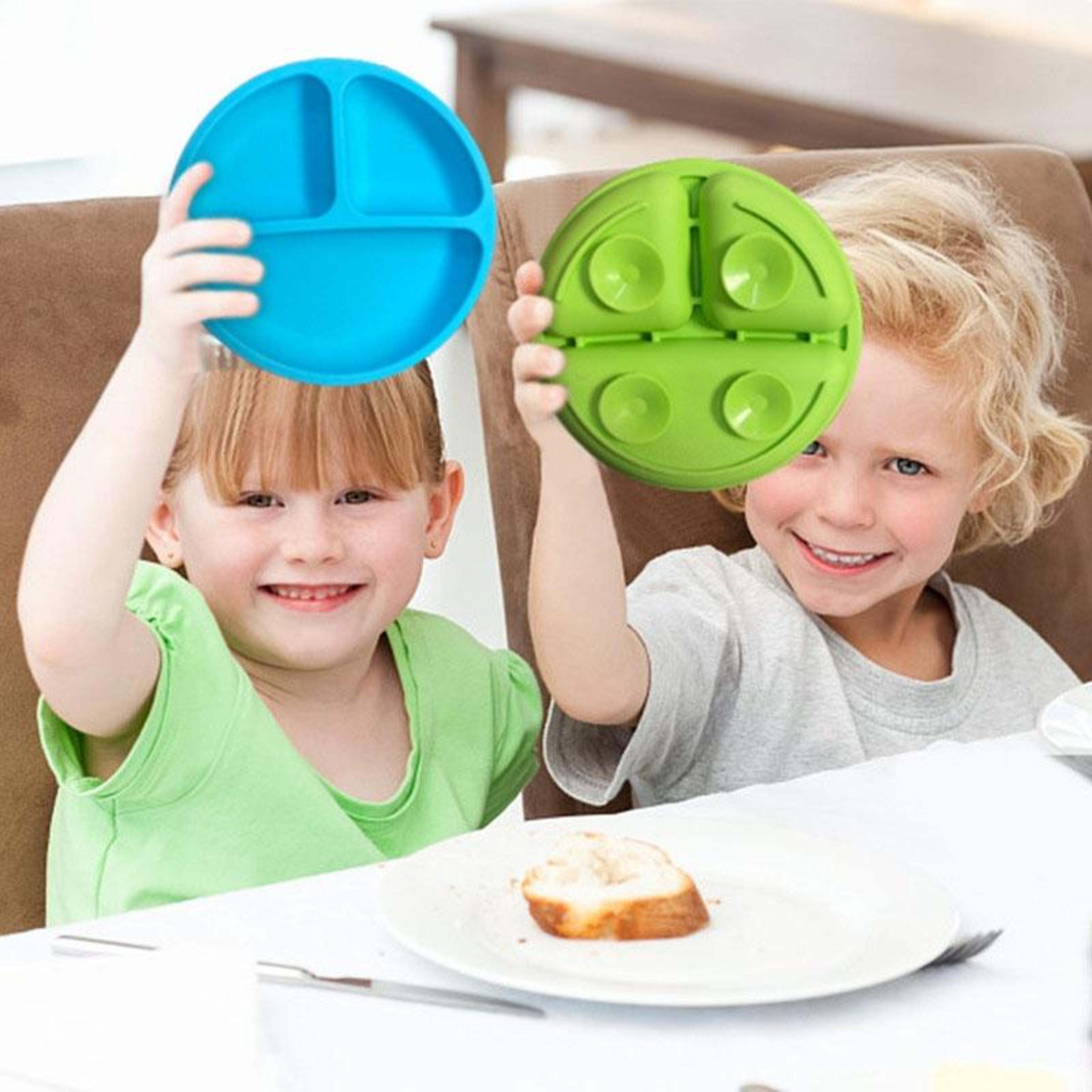 baby silicone suction plate with 3 compartments for toddlers and self feeding