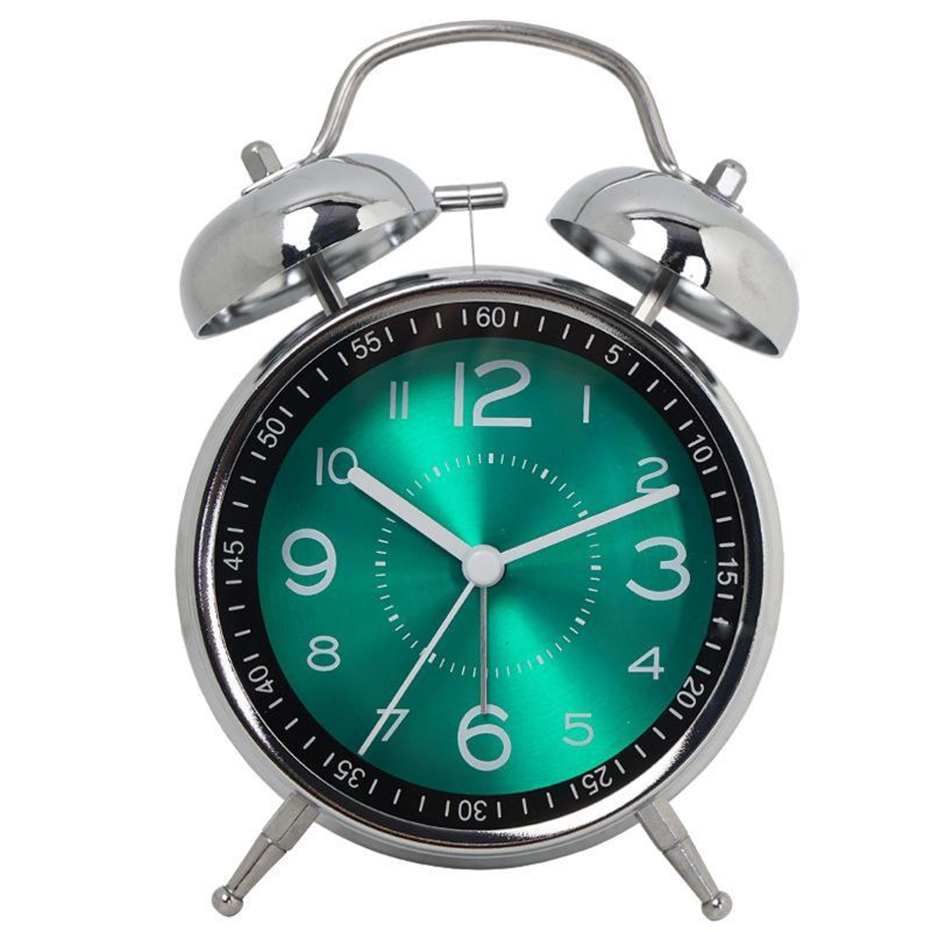 4.5-inch electroplated metal alarm clock with night light & quiet quartz movement