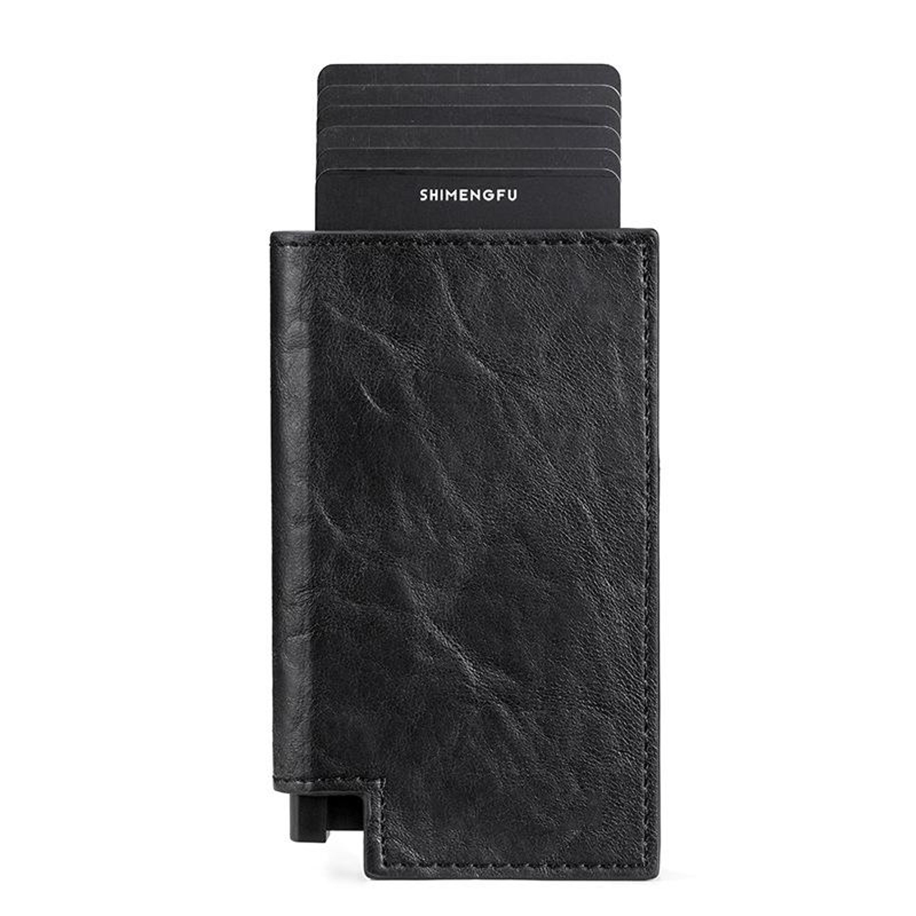 pop-up rfid leather card holder bifold wallet, slim & secure