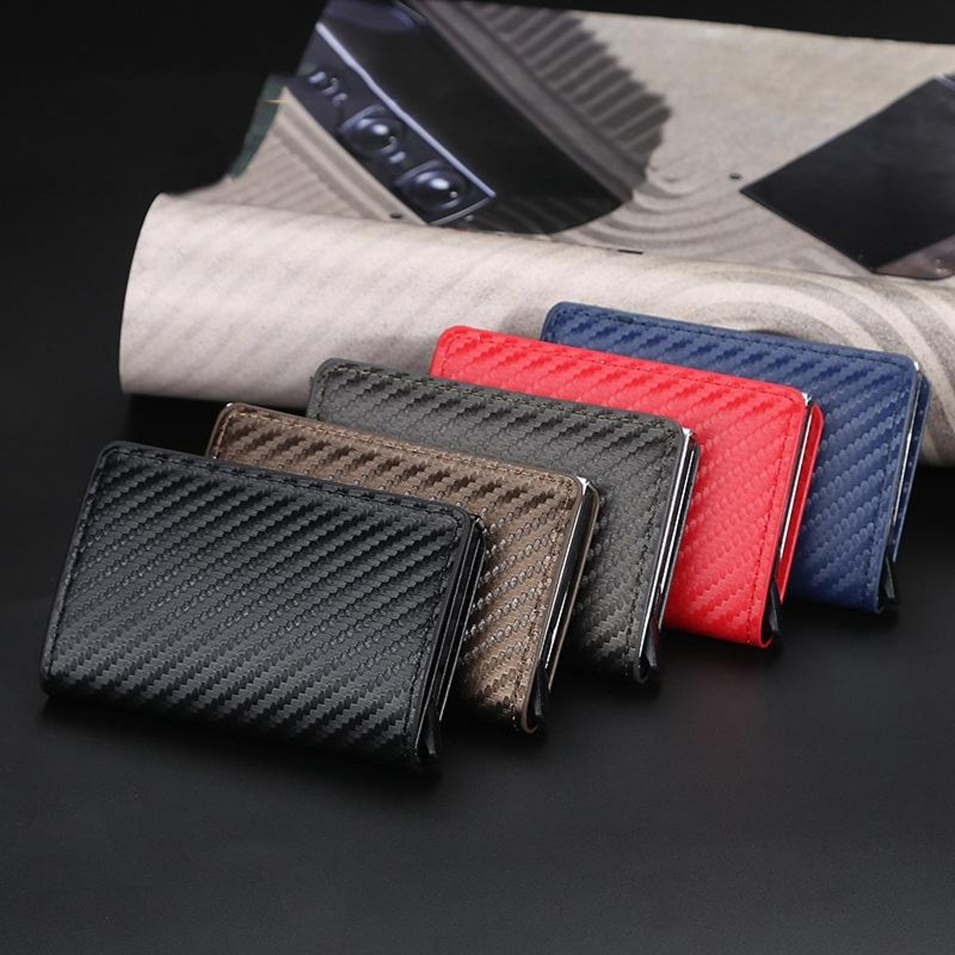 rfid anti-theft plaid leather card holder wallet with automatic eject