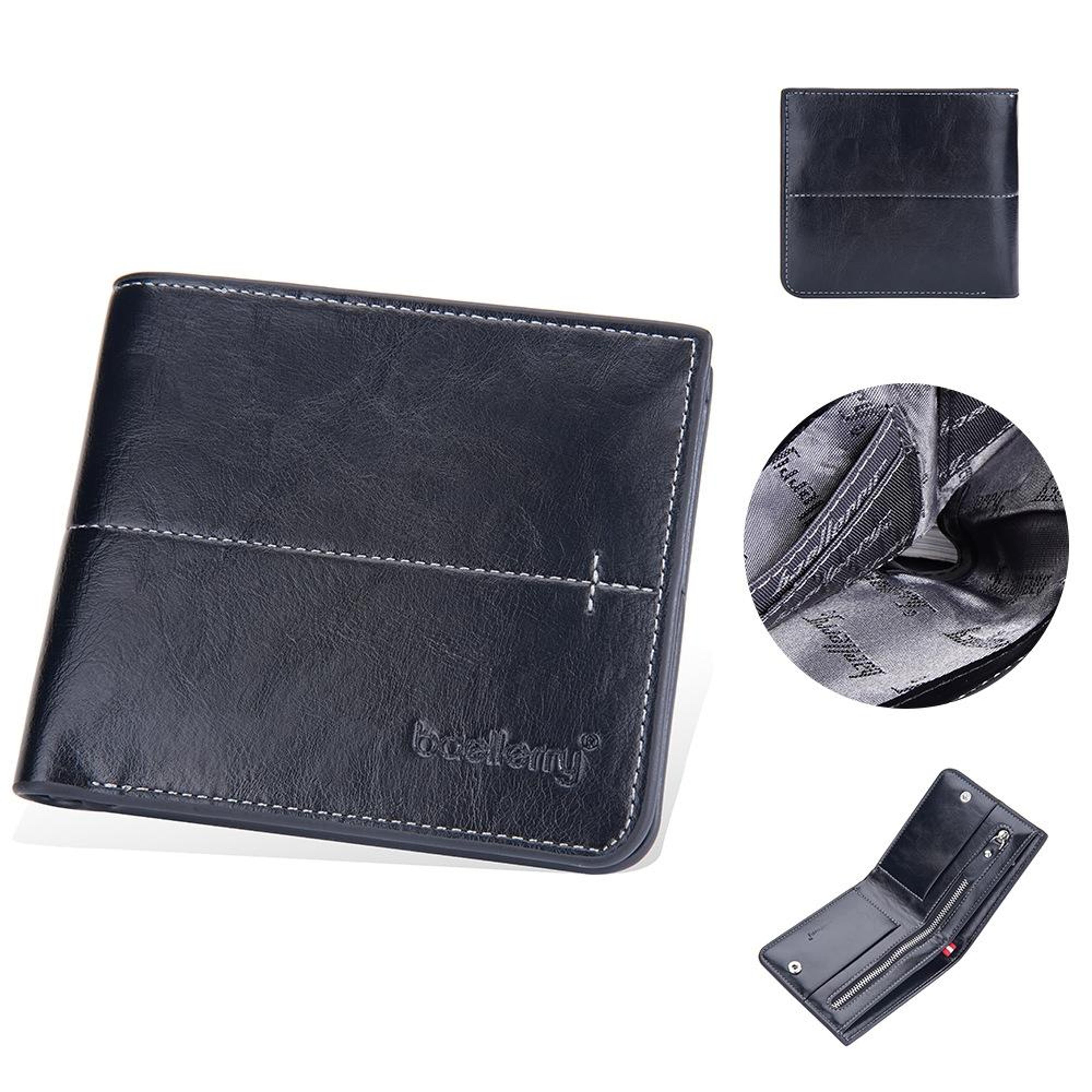 men vintage leather multi-card wallet with vertical buckle
