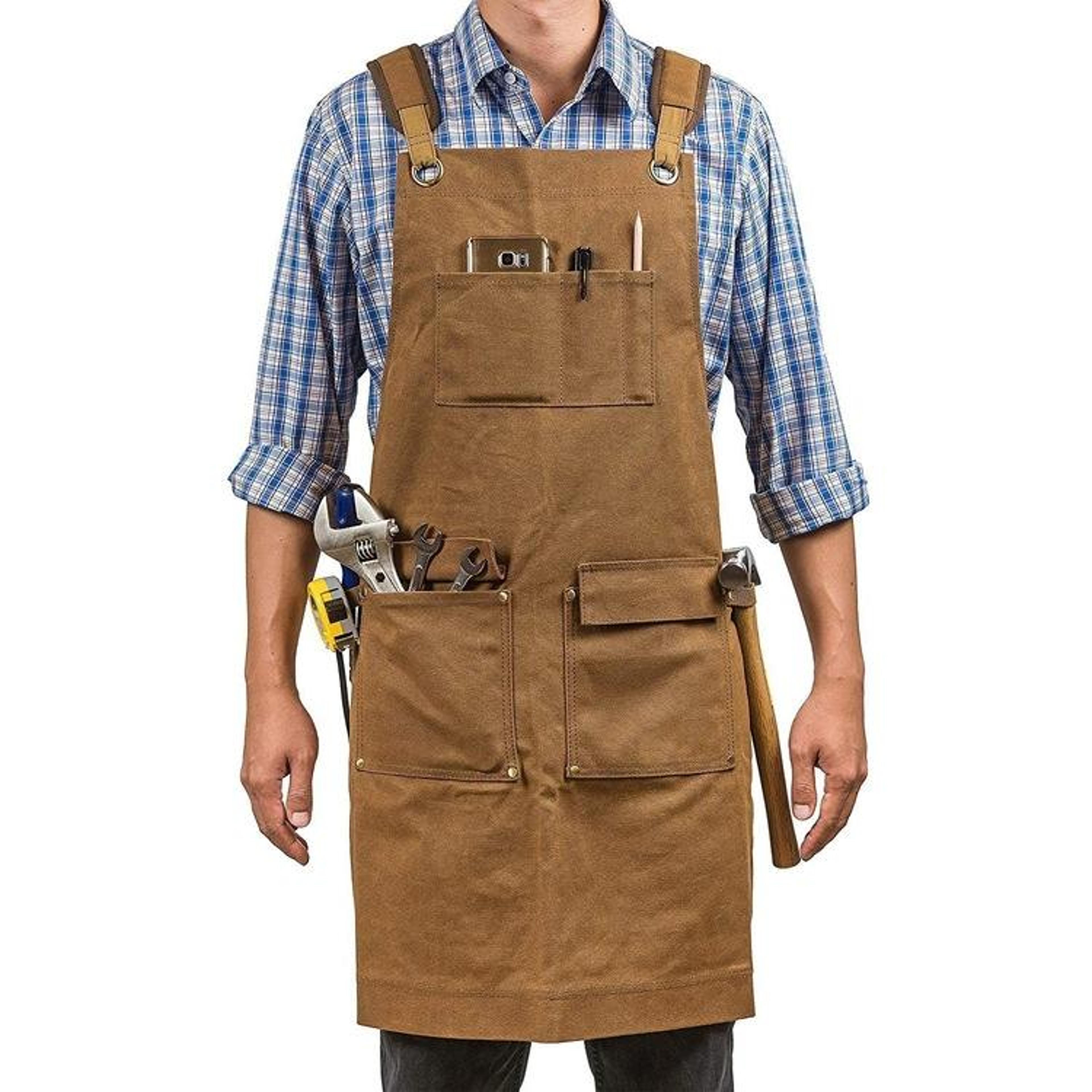 heavy-duty canvas work apron for carpenters, electricians & gardeners