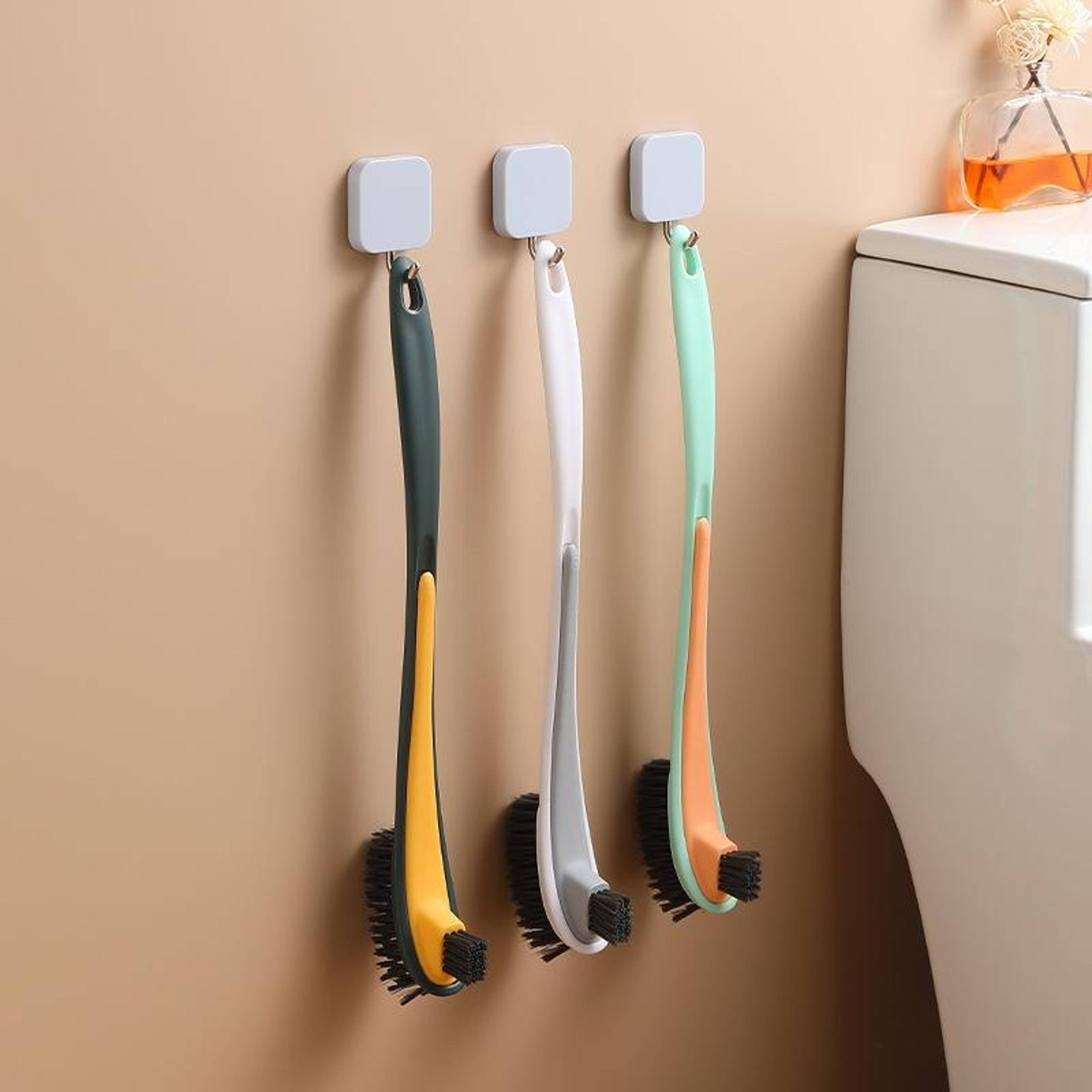 double-sided toilet brush with soft bristles and long handle for deep cleaning