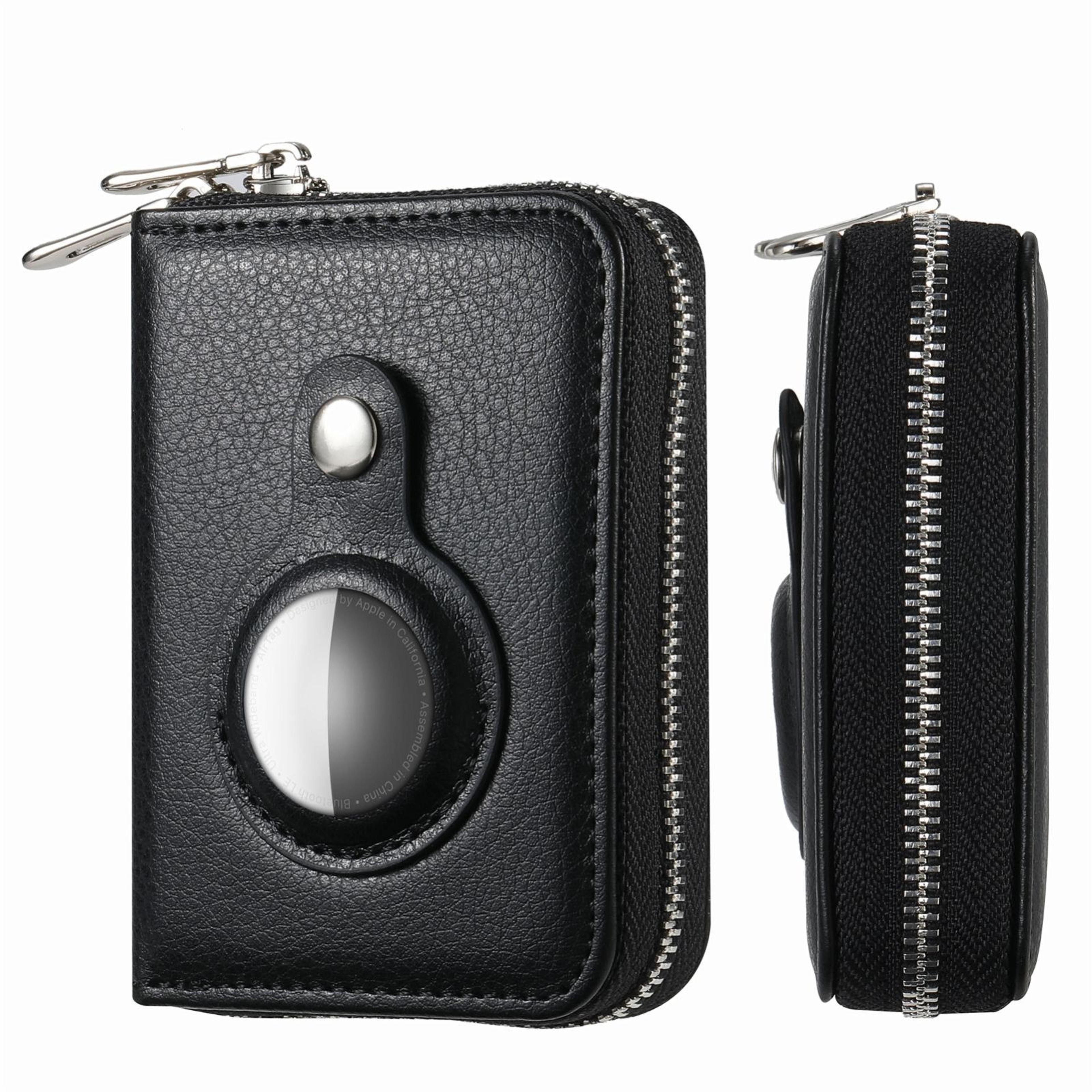 premium leather airtag wallet with zipper for apple airtag holder