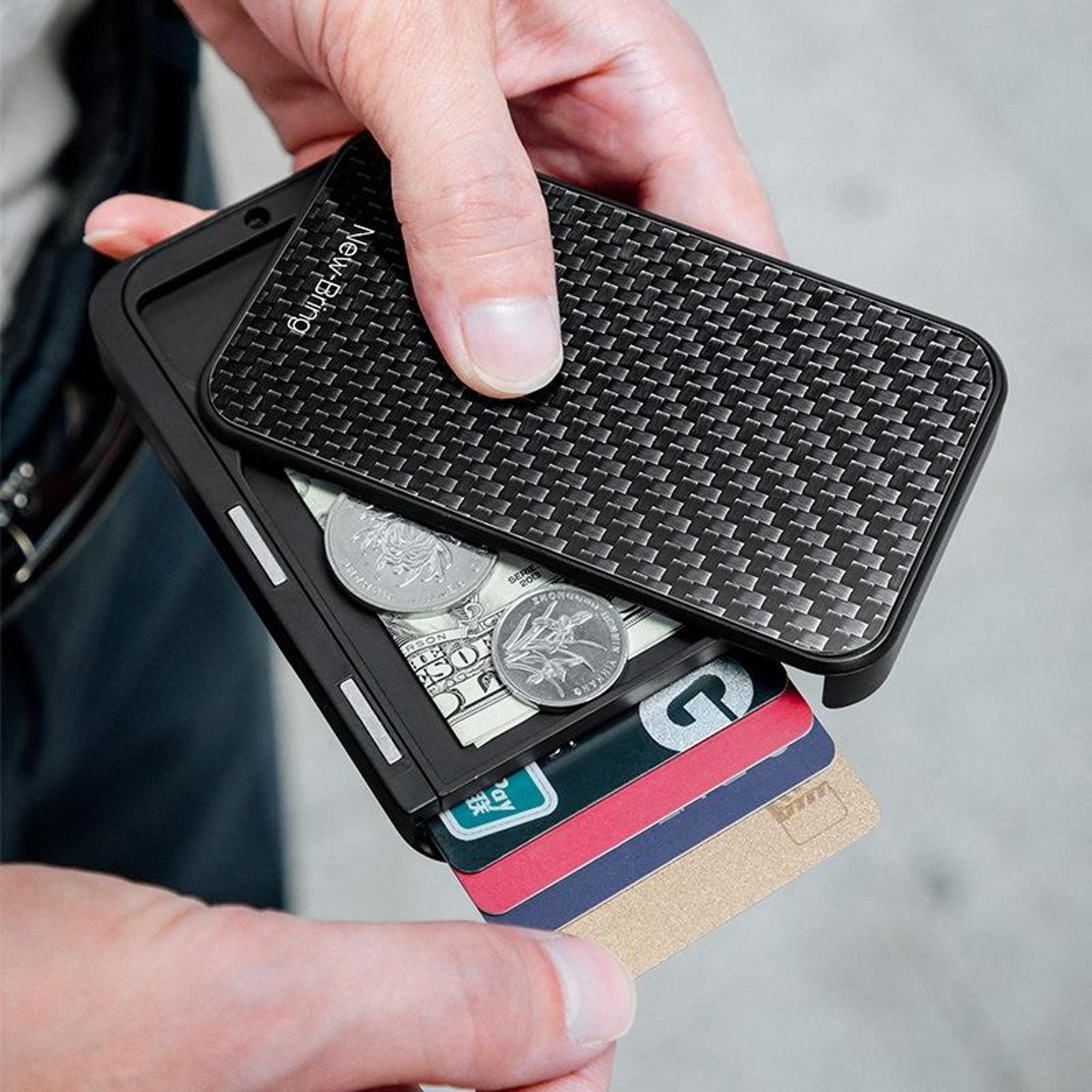 new-bring rfid blocking wallet waterproof metal card holder with automatic pop-up access