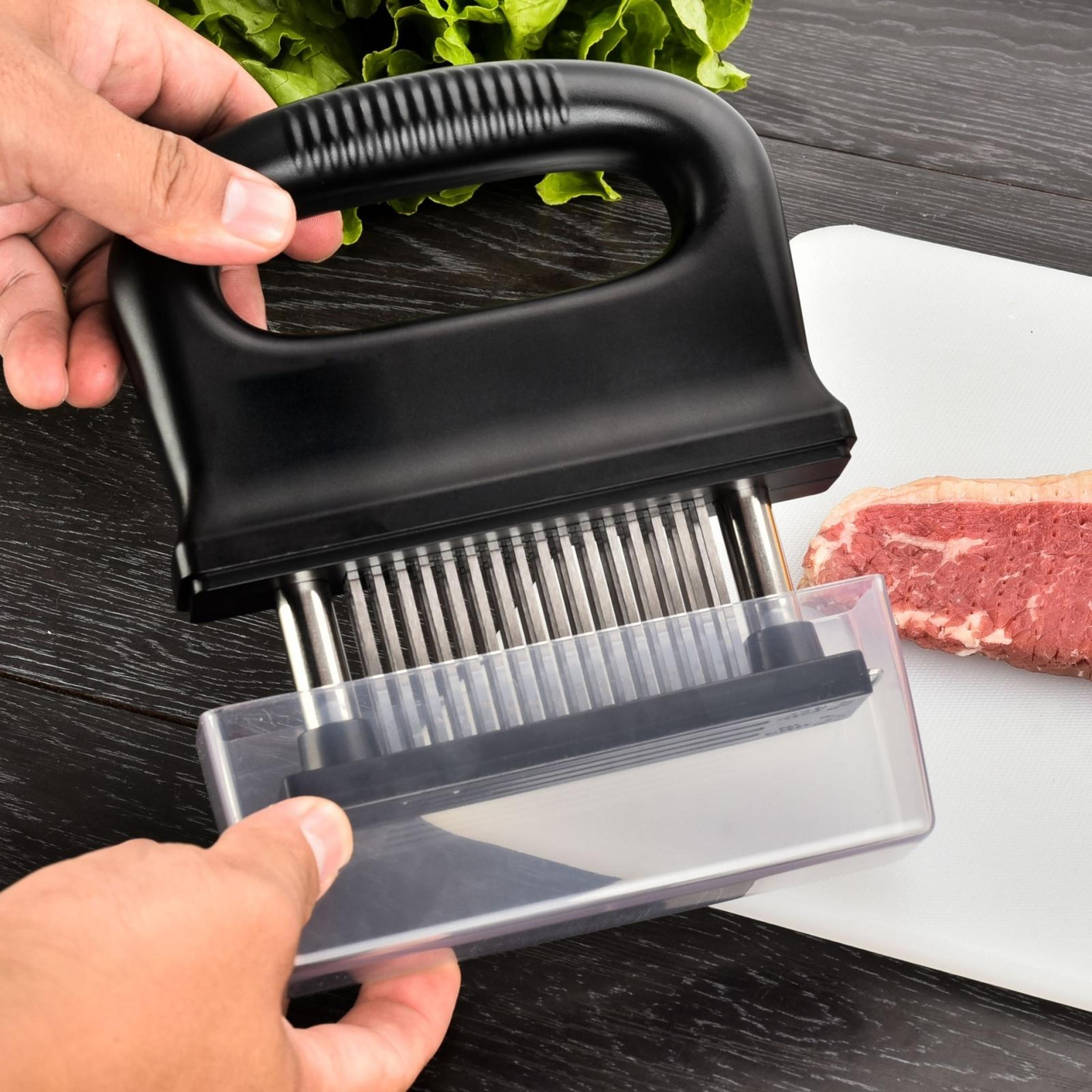 48-blade meat tenderizer tool with ergonomic handle for juicy steaks and bbq preparation