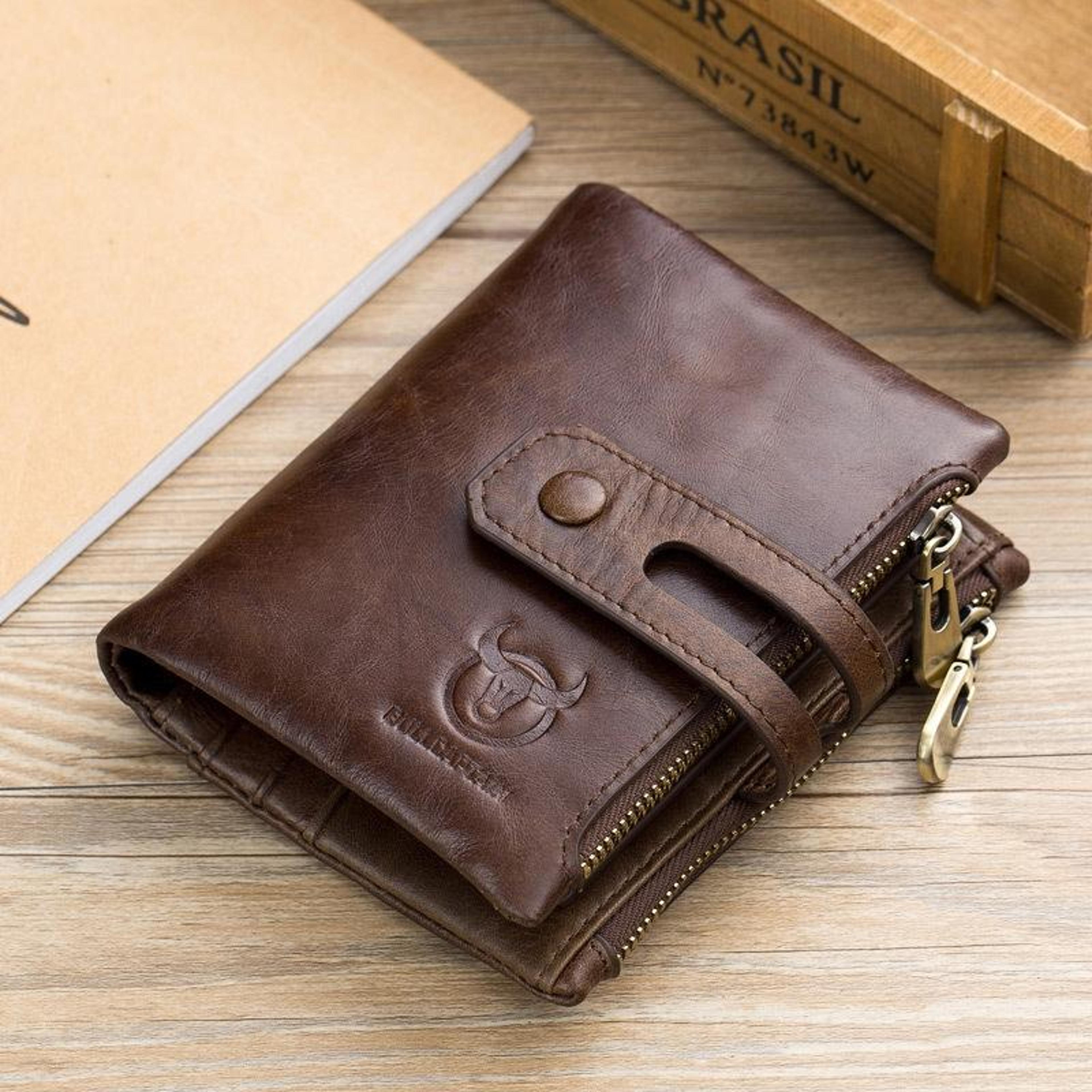 premium leather wallet for men rfid blocking vertical bifold wallet with zipper pocket