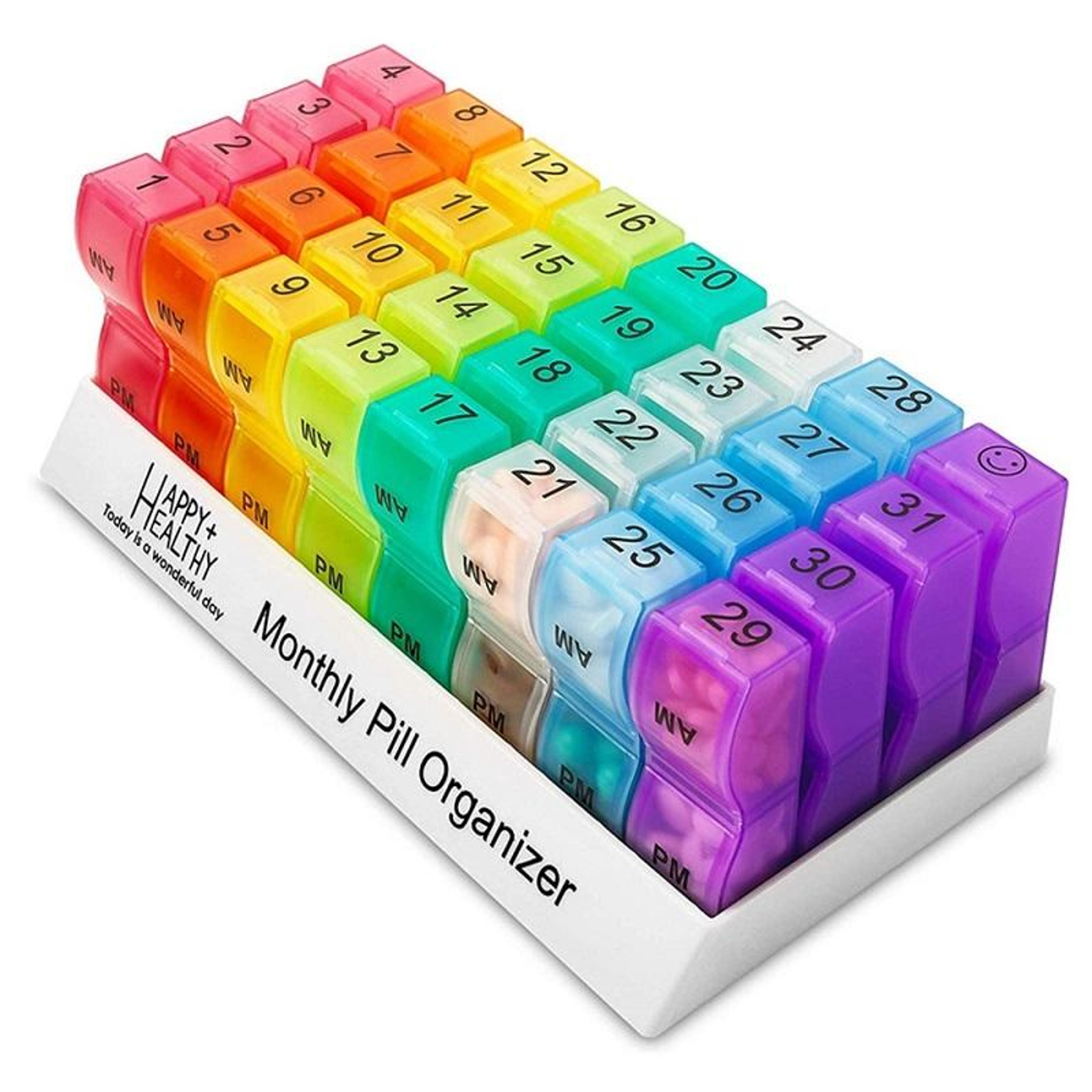 monthly rainbow pill organizer box with 31 compartments portable pill organizer for daily medication
