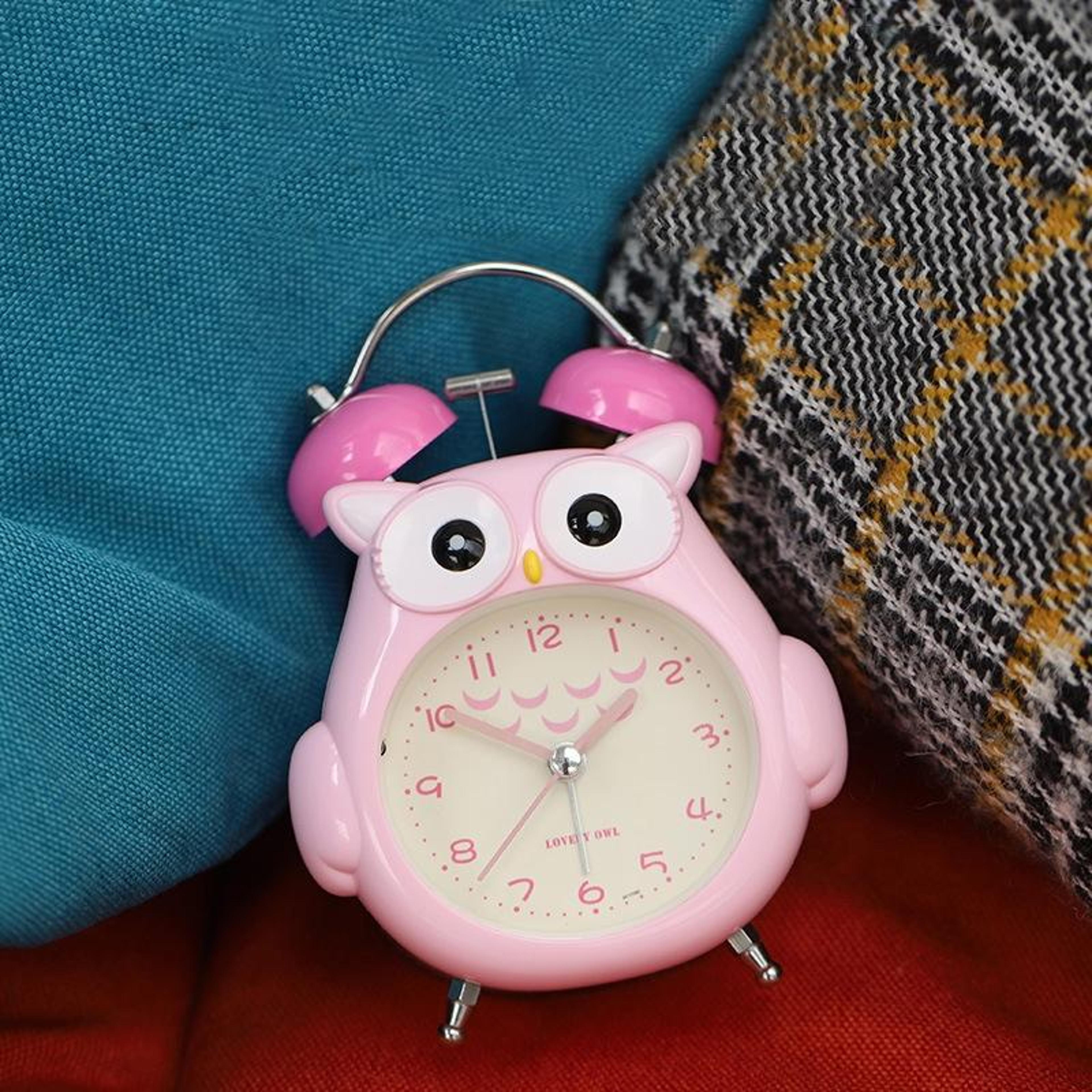 cute owl silent night light alarm clock for kids bedroom and bedside decor