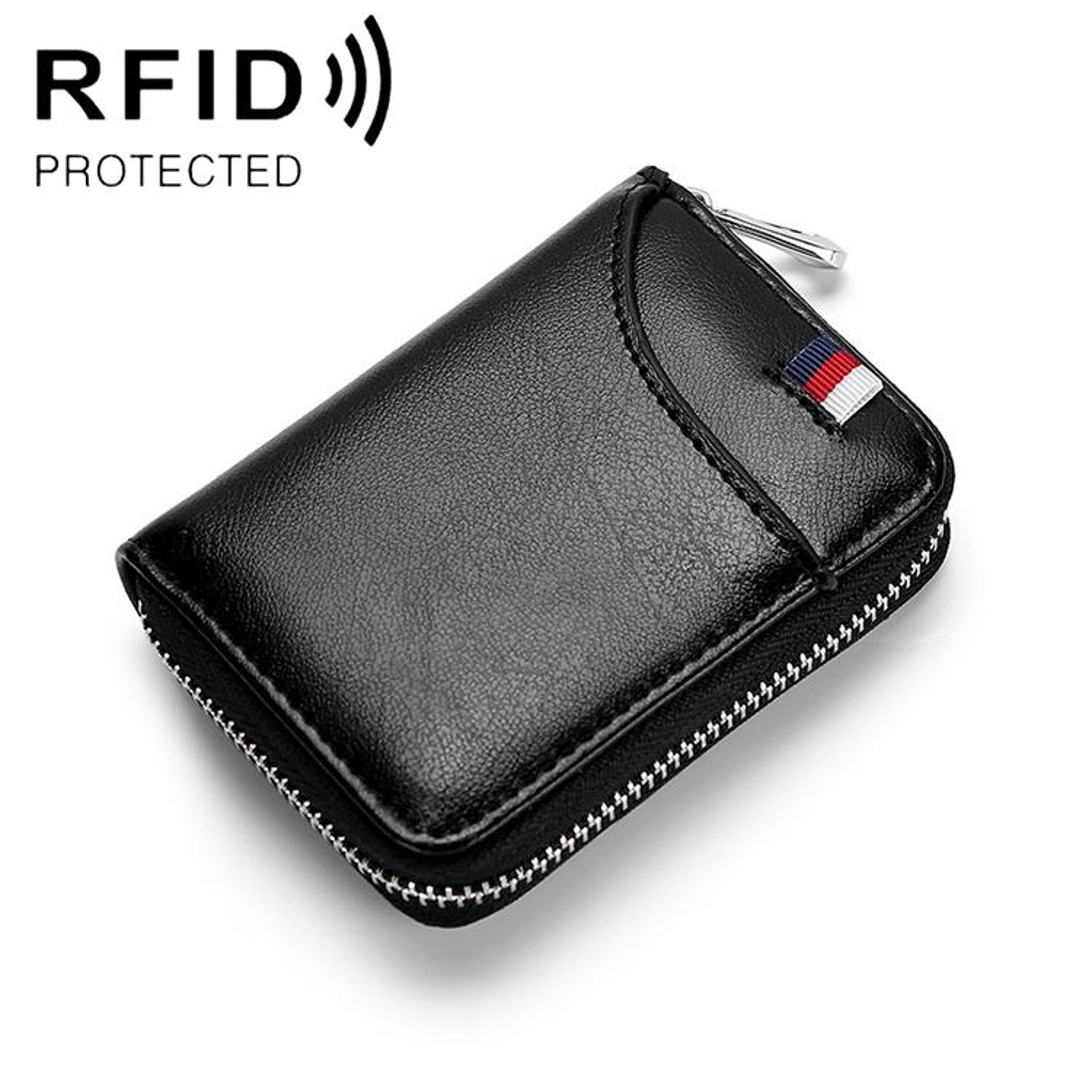 rfid blocking leather card holder wallet with zipper large capacity organizer