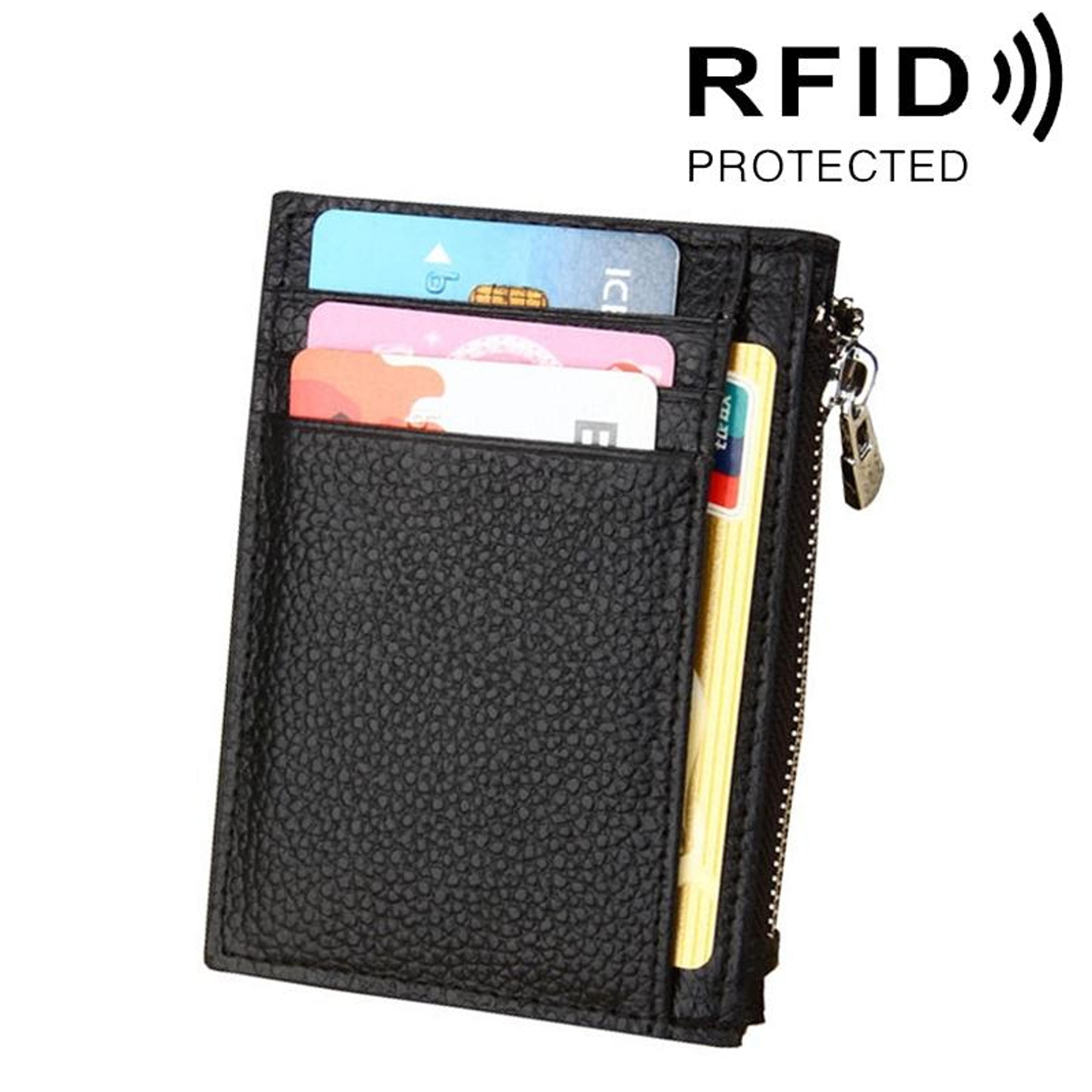 leather rfid blocking wallet with zipper coin pocket slim credit card holder