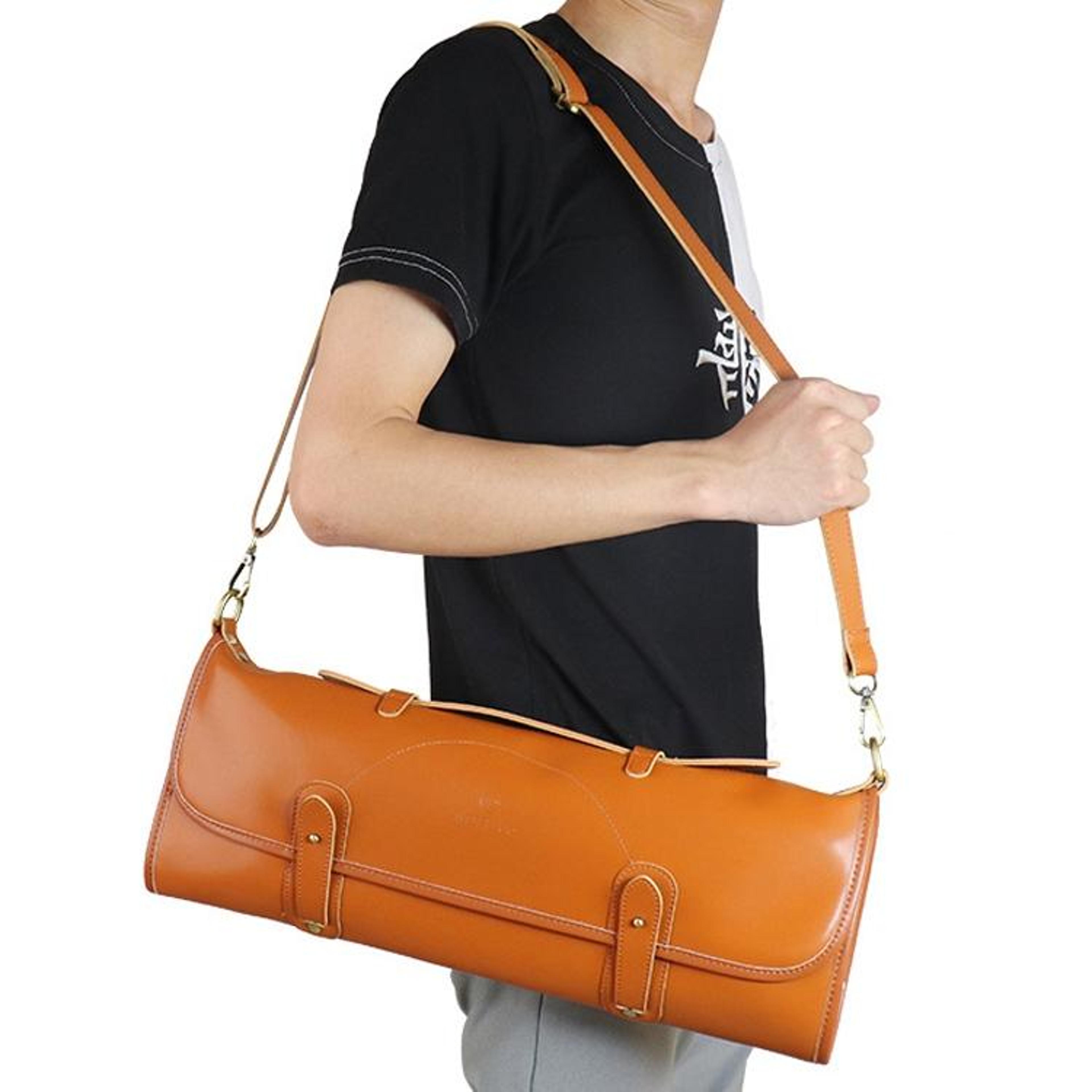 professional knife roll bag leather chef storage case with 10 slots & adjustable shoulder strap