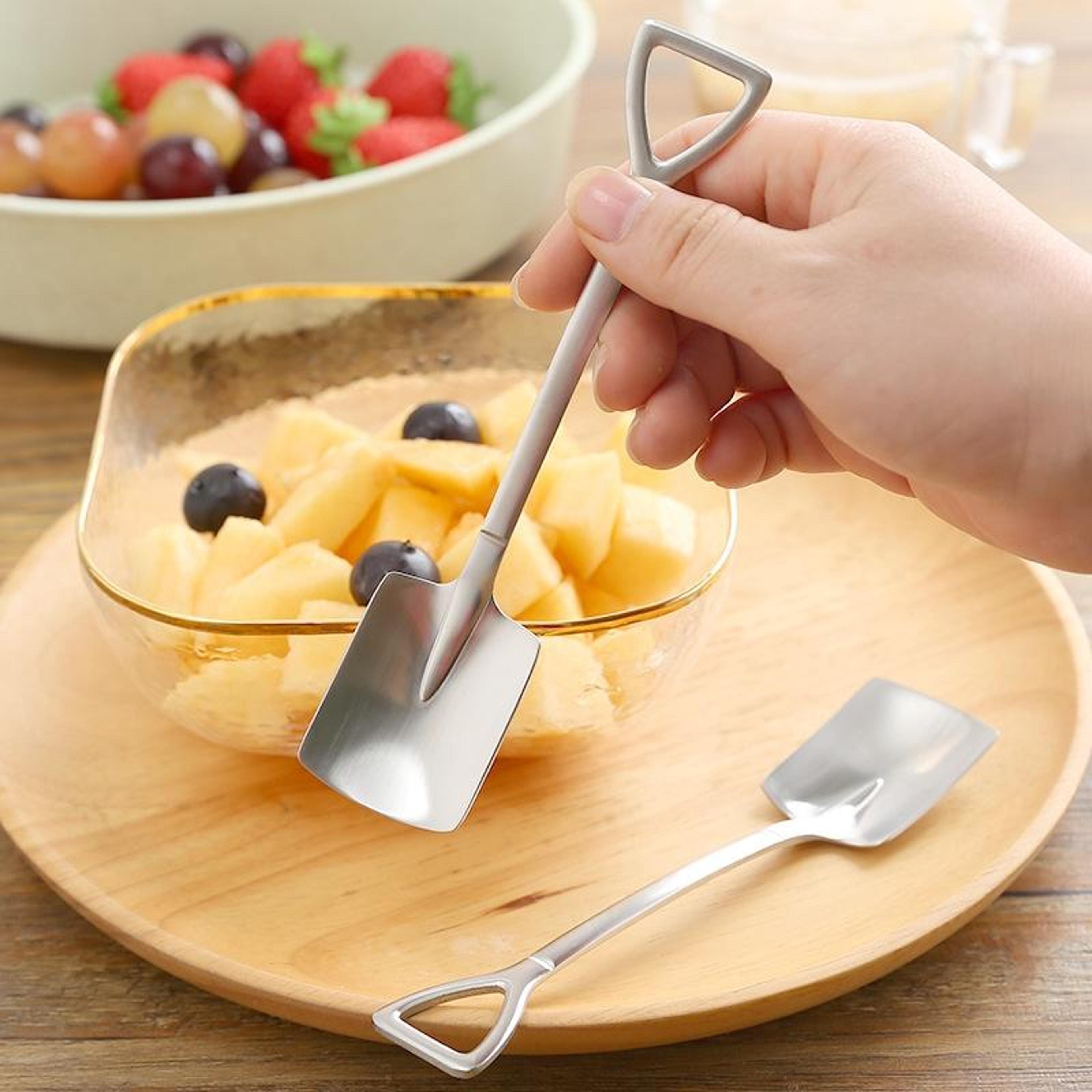 vintage shovel dessert spoon set, stainless steel spoon for coffee, ice cream & tea