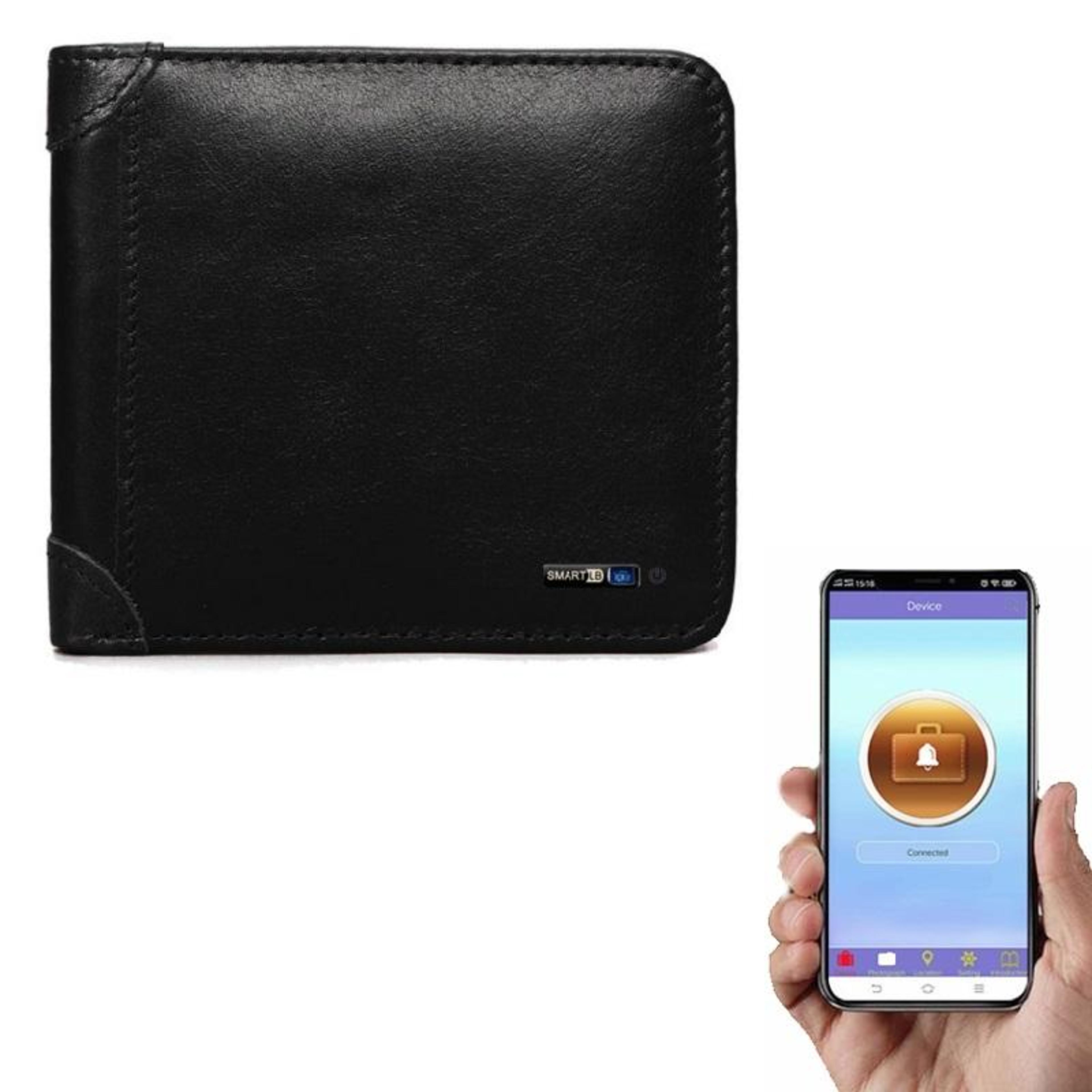 smart anti-lost leather wallet for men with bluetooth tracker & selfie remote