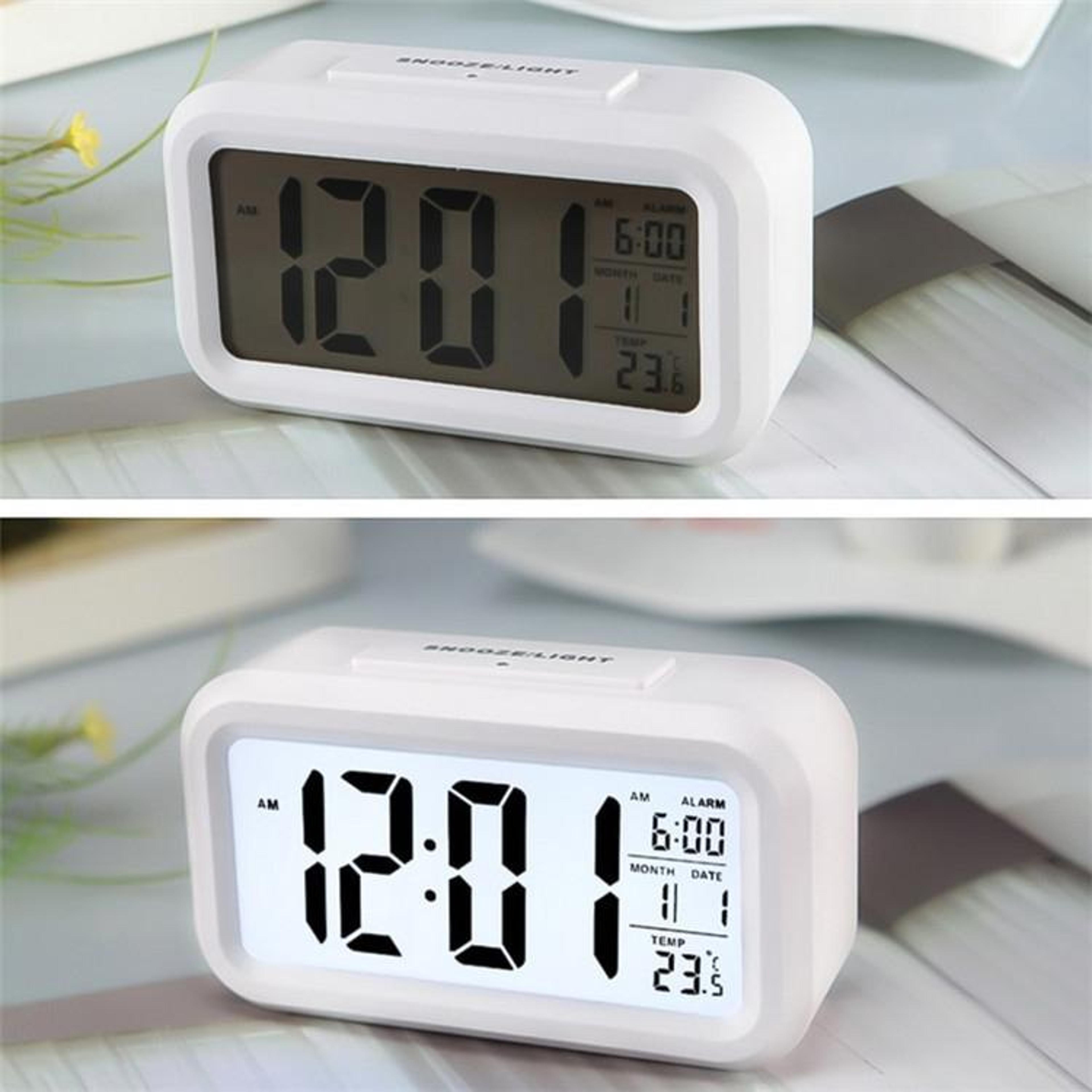 smart night light digital alarm clock with temperature display & snooze function