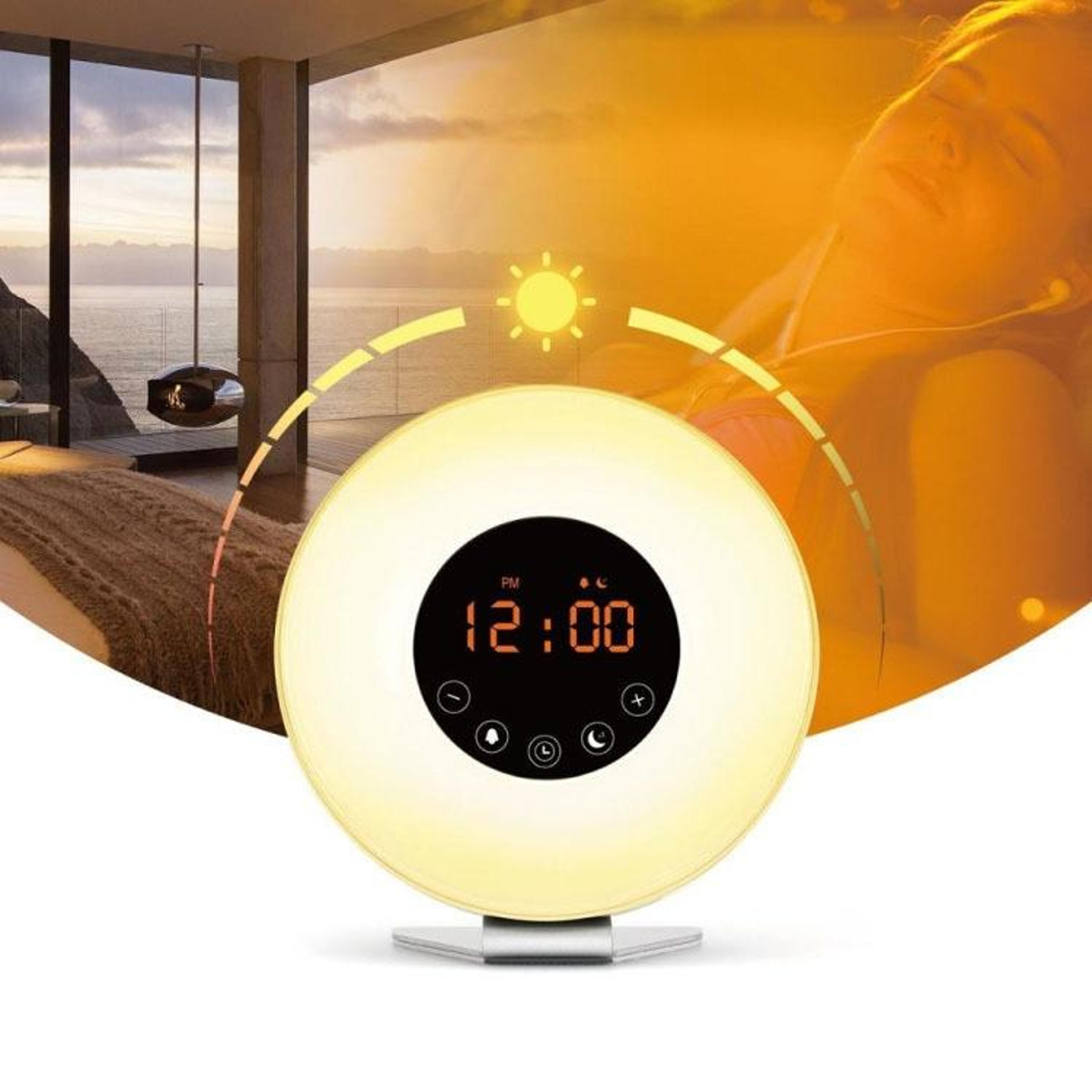 smart sunrise wake up light alarm clock with fm radio & color sleep lamp