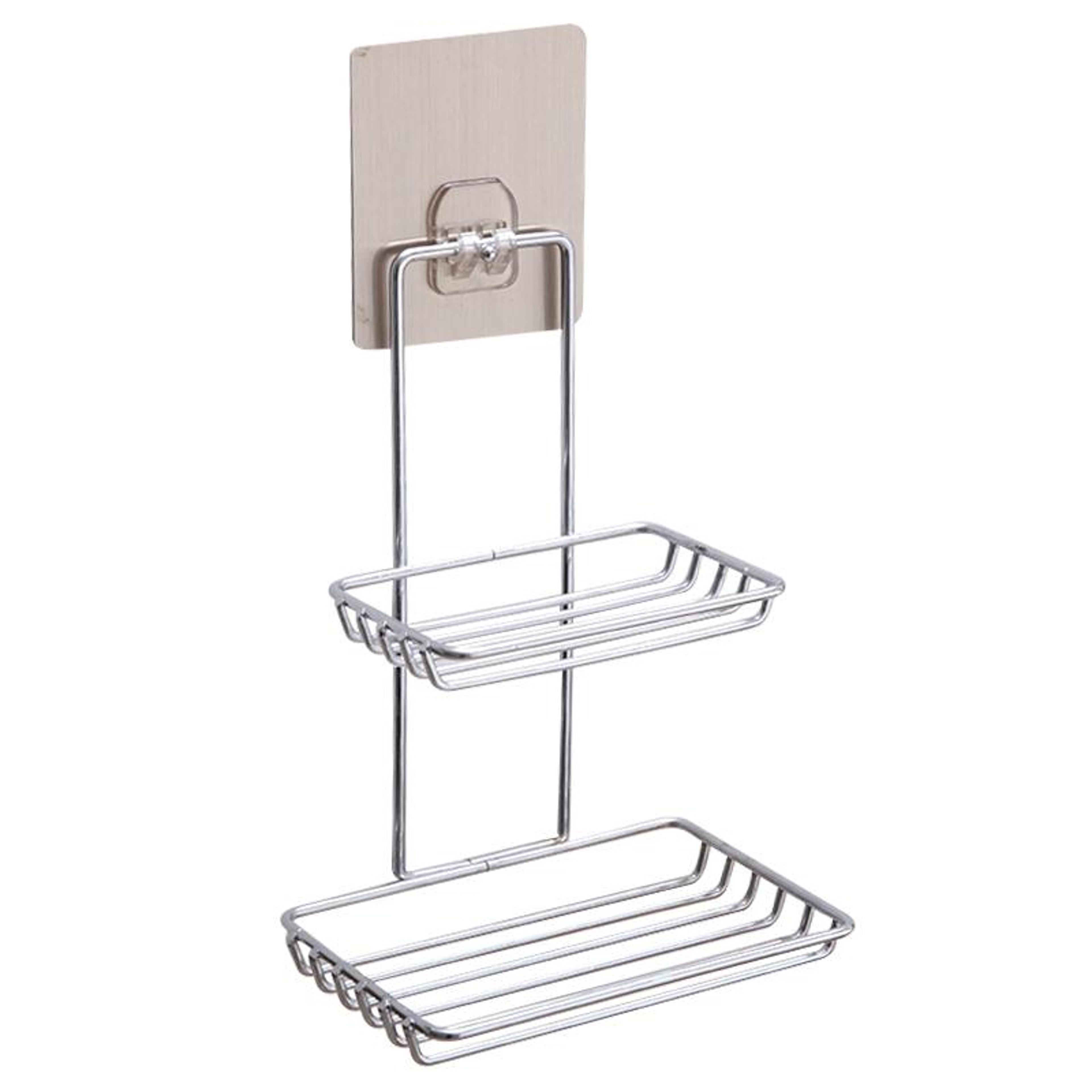 stainless steel soap dish with adhesive wall mount double layer bathroom storage shelf
