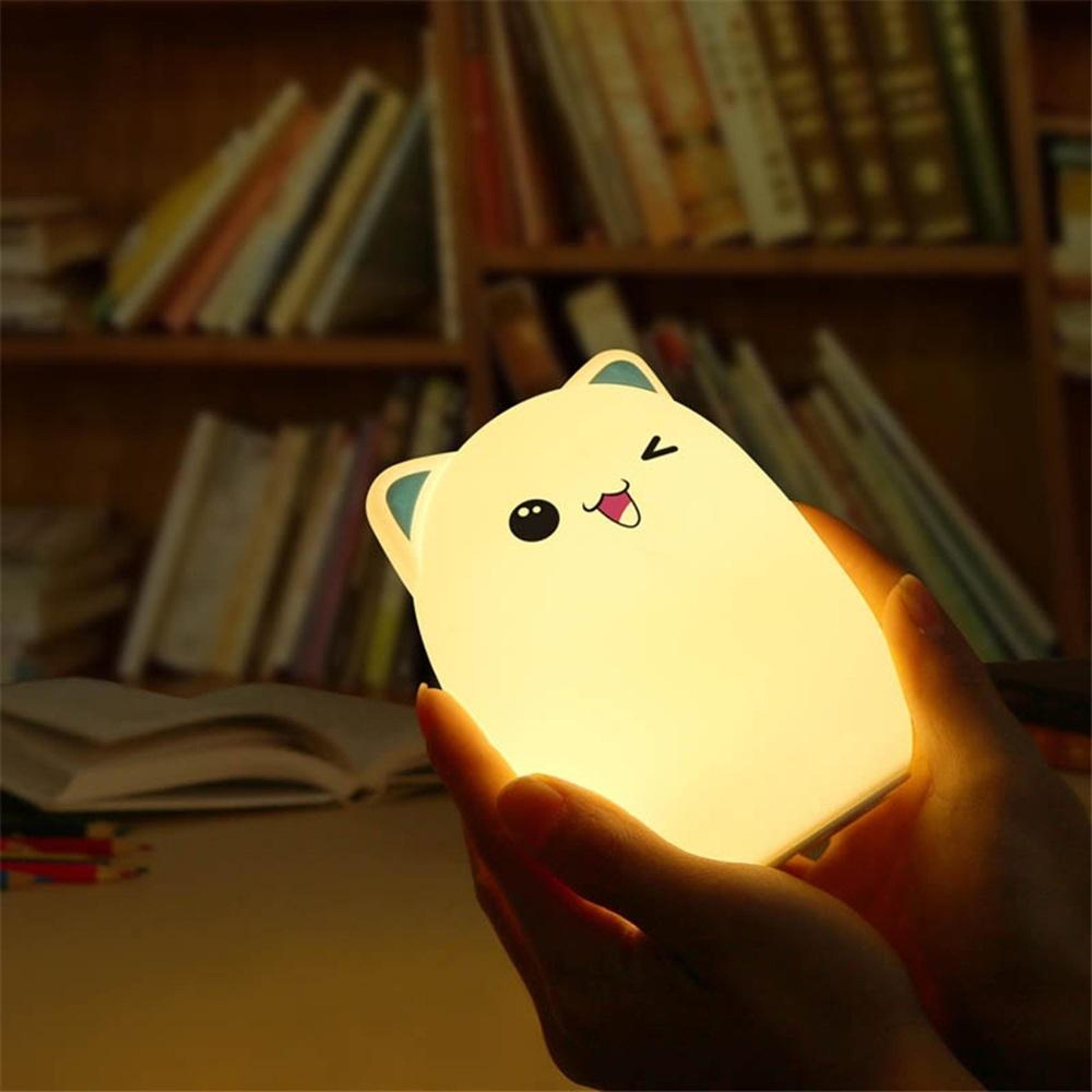 rechargeable cat night light silicone led lamp with color changing glow for kids & bedrooms